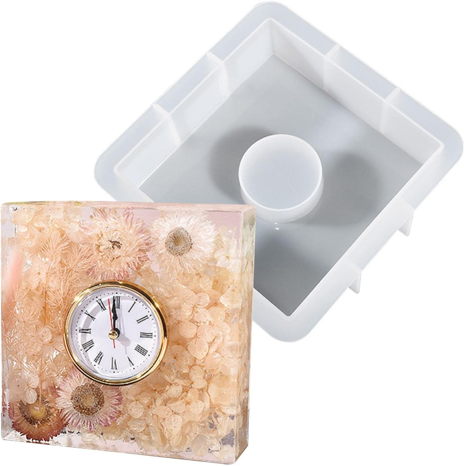 Resin Molds Silicone - Geometric European Clock Ornaments Large Book File Silicone Mold | Living Room Decoration Ornaments Crystal Epoxy Resin Mold, Clock Mold for Epoxy Resin - D: Rectangular Clock Mold image number 4