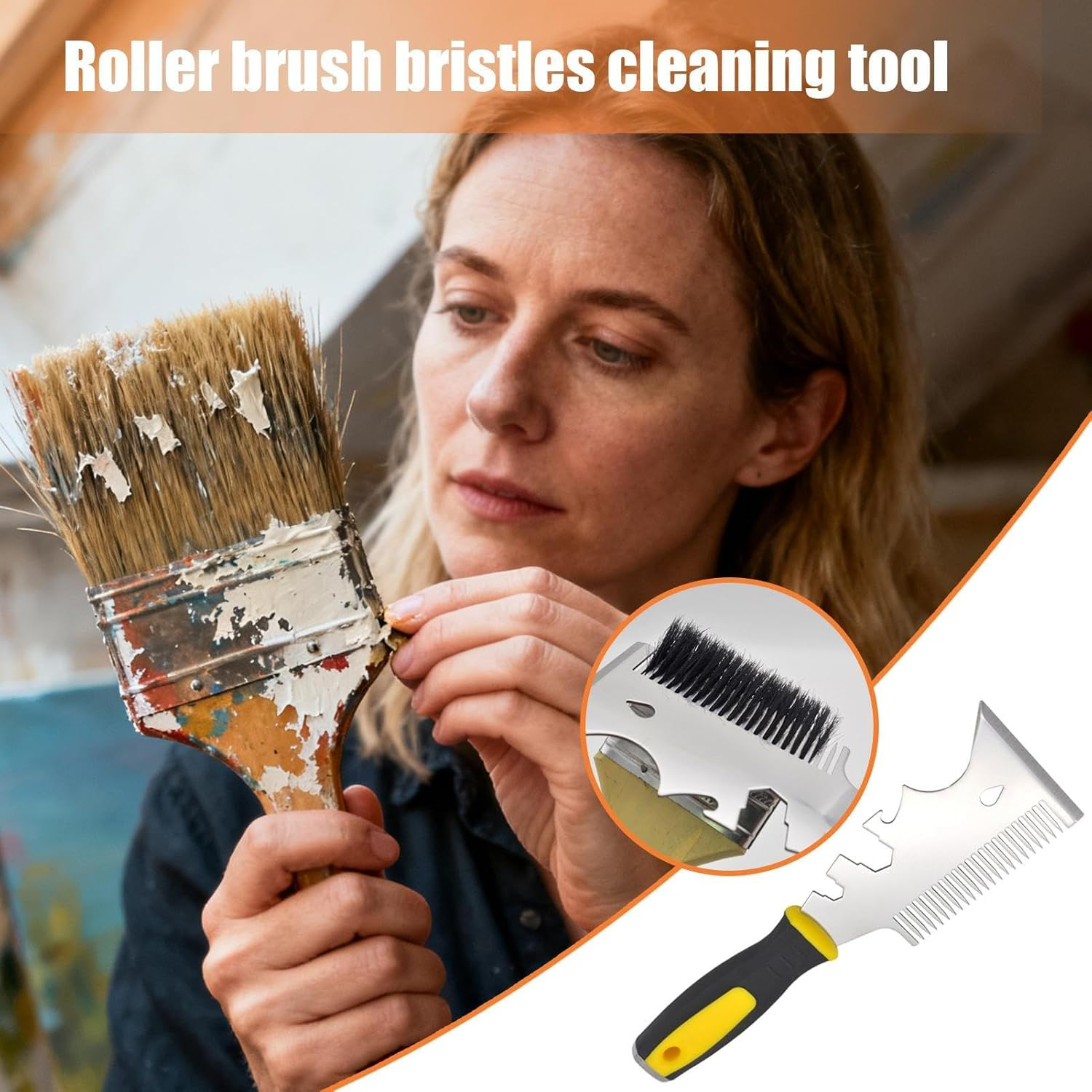 Paint Brush Comb | Stainless Steel 13 in 1 with Wrench - Painting Brush Cleaning Tool - for Craft Projects Trim Work Wall Edge House Painting Home Improvement image number 5