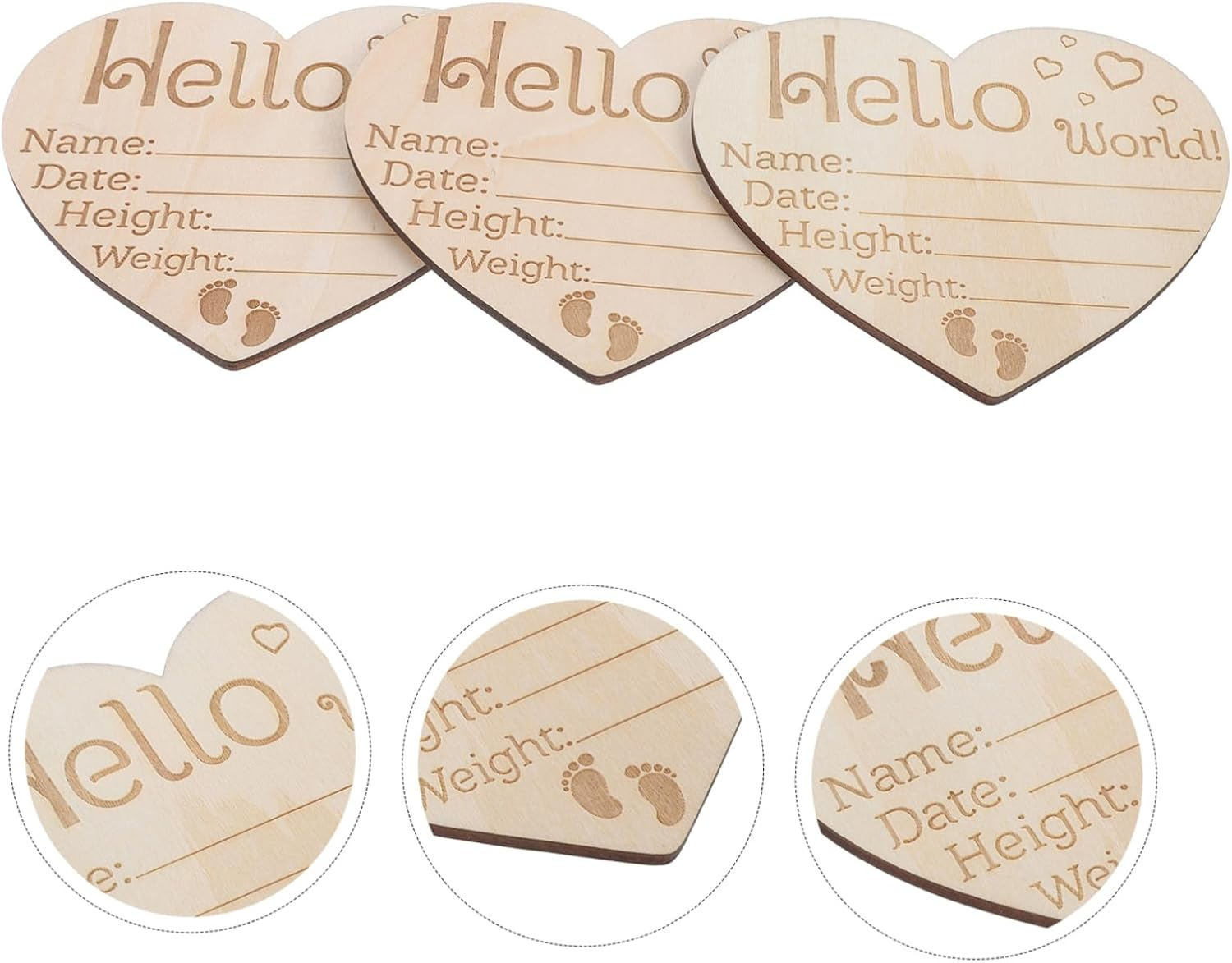 Hohopeti 3 Pcs Heart Shaped Name Sign Newborn Announcement Plaque for Nursery Decor Photography Props Smooth Polished Surface Durable and Safe image number 5