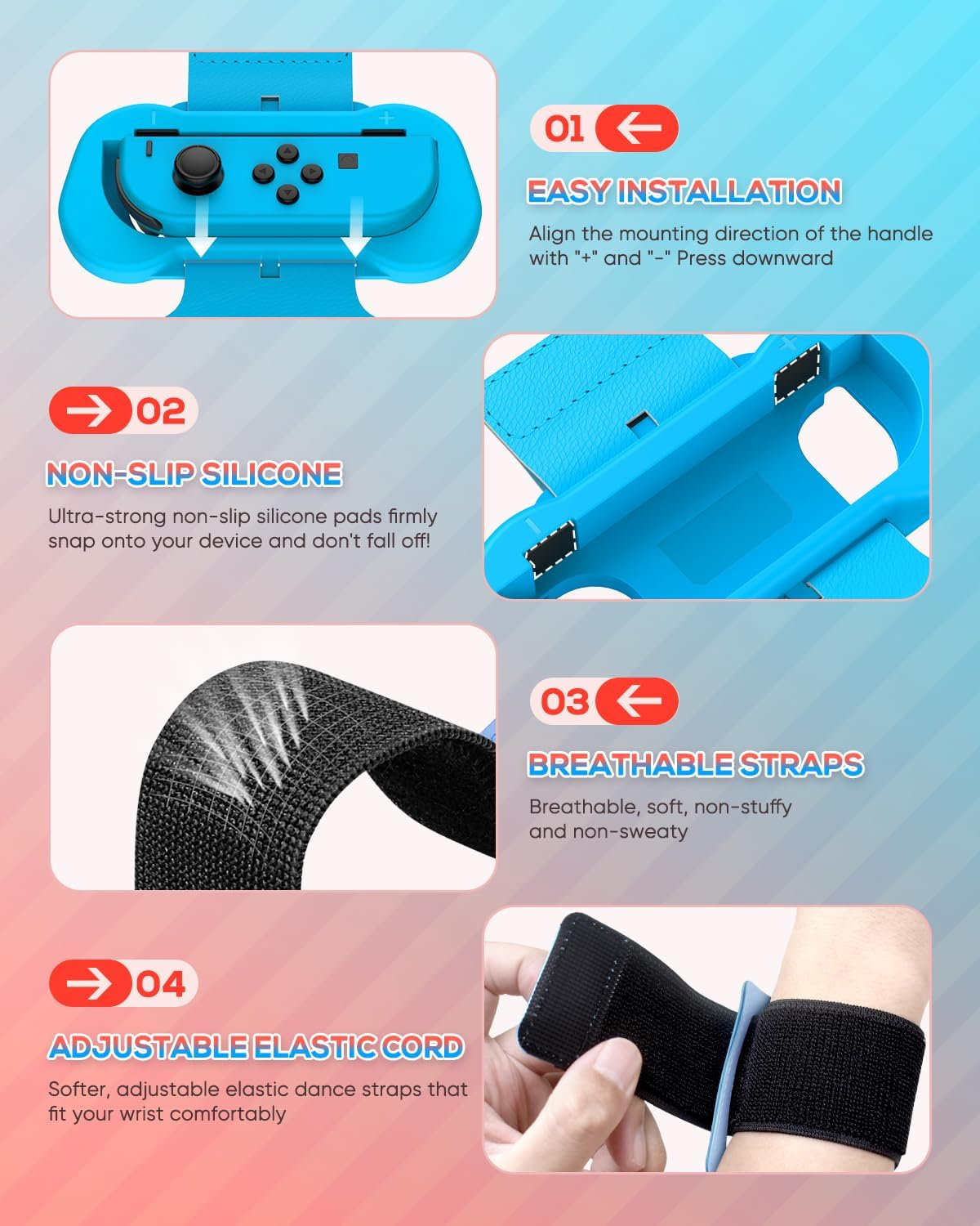 Wrist Bands for Just Dance 2020 2019 and Zumba Burn It up for Nintendo Switch Controller Game, Adjustable Elastic Strap for Joy-Cons Controller, Two Size for Adults and Children, 2 Pack (Red and Blue) - Blue,Red image number 6