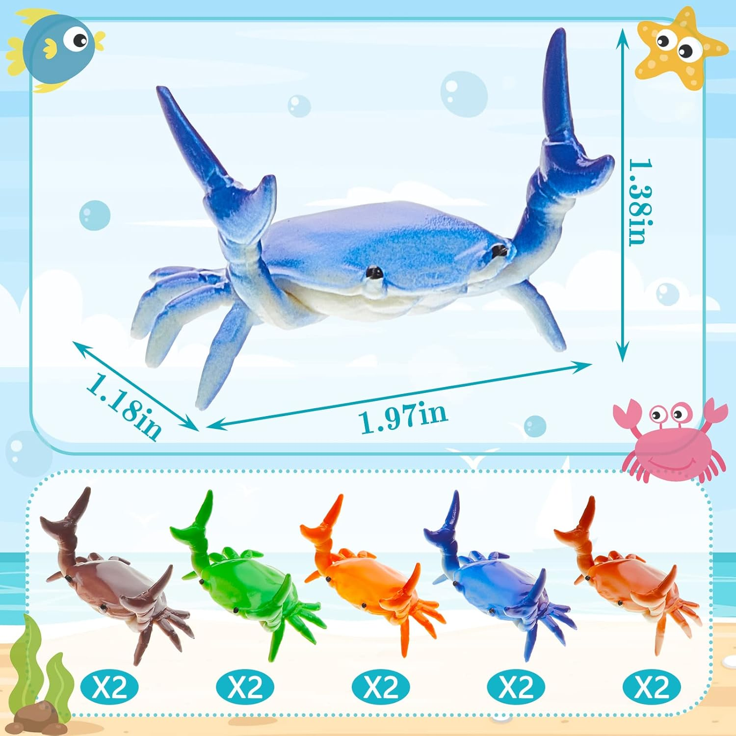 Jecery 10 Pieces Crab Pen Holder Japanese Crabs Stand Creative Cute Storage Rack for Single Pencil Office Desk Display Decorations Stationery Gift, Red, Blue, Green, Purple, Orange image number 4
