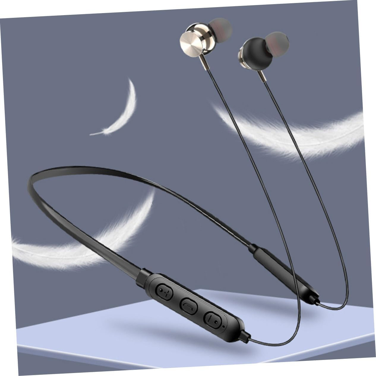 Mipcase Stereo Headphone Wireless Earbud Sweat-Resistant Neck Hanging Earphone with Microphone for Workout Running Sports Outdoor Activities Compact Design for Active Lifestyle Black image number 1