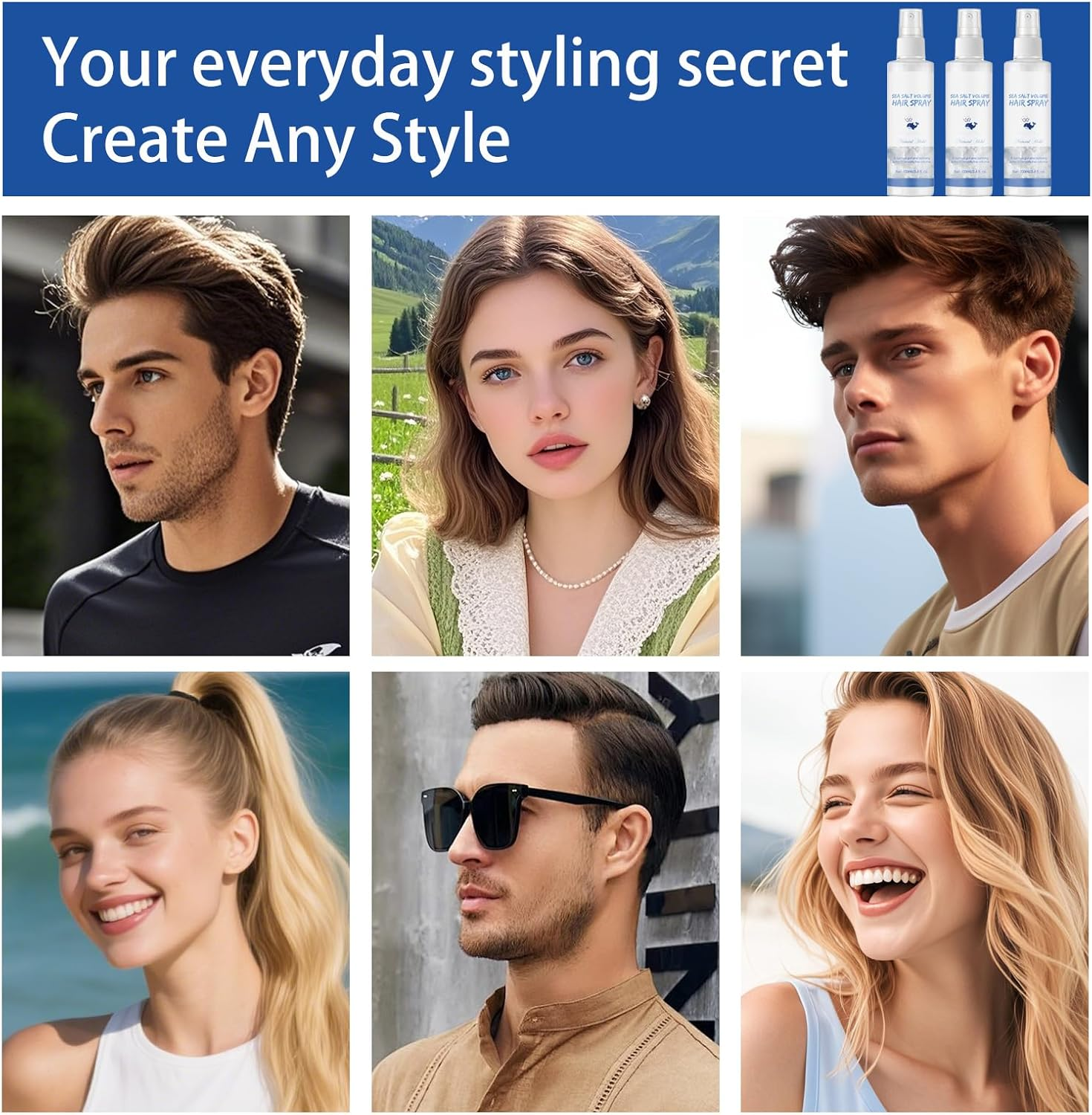 Natural Sea Salt Spray for Hair Men & Women,Adds Texture and Volume to Hair Strands,Natural Extract Formula - Aloe Vera and Red Algae,Portable Travel Essentials 3.4Oz/100Ml