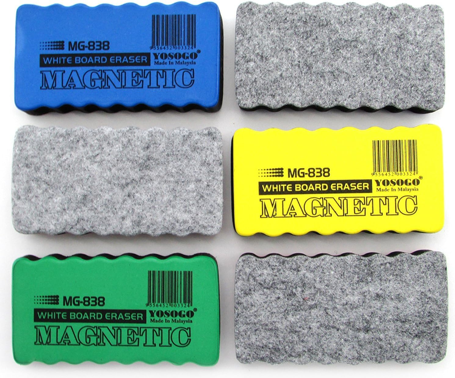 YOSOGO Magnetic Dry Erase Whiteboard/Chalk Board Eraser - Pack of 6 (Blue, Green, Red, White) - Rectangular Felt Eraser image number 6