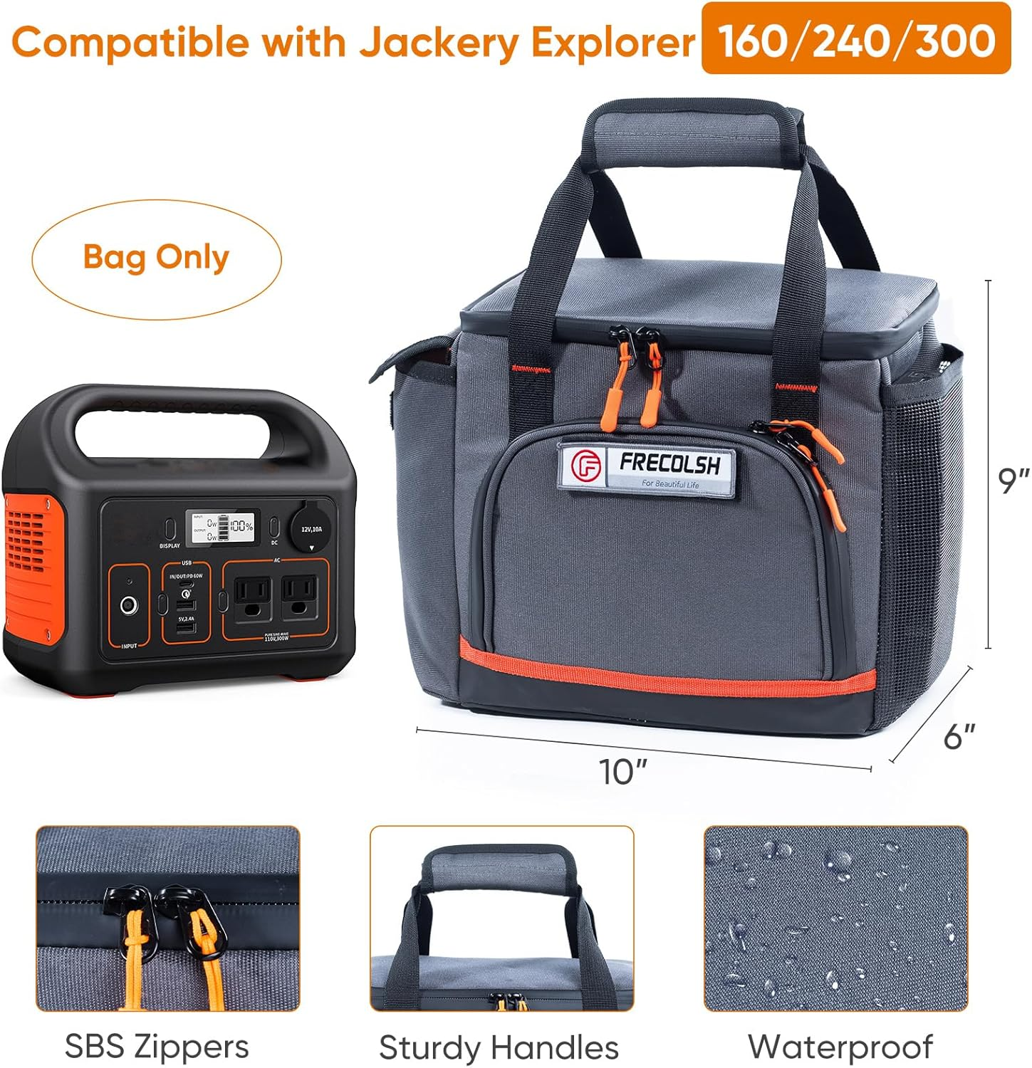 Travel Carrying Case Compatible with Jackery Explorer 300/240/160, Portable Power Station Storage Case with Water- Proof Bottom and Front Pockets for Jackery Accessories Solar Generator image number 3