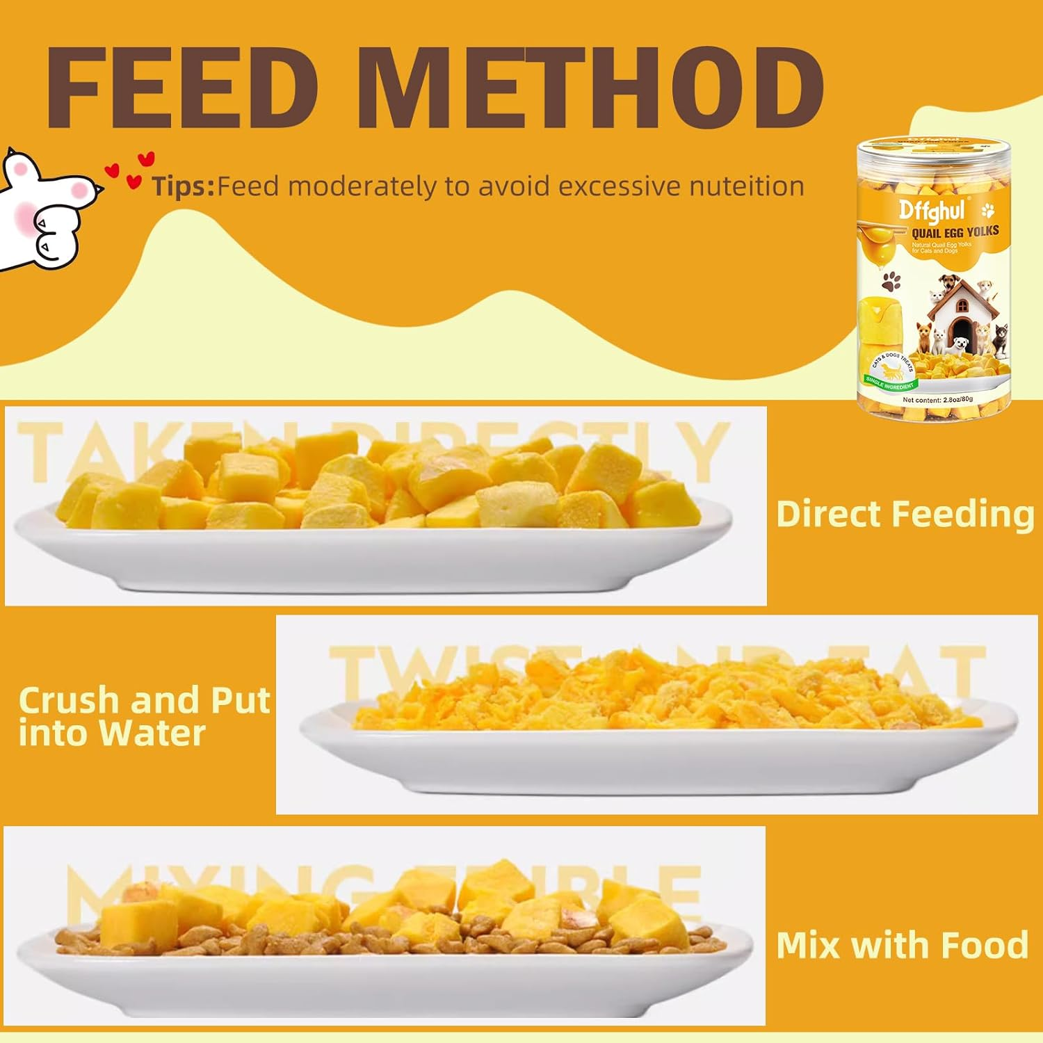 Cat Freeze Dried Quail Egg Yolk Pet Treats, Freeze-Dried Pet Food for Dogs and Cats, Healthy Tasty Snacks Quail Egg Yolk for Training image number 5