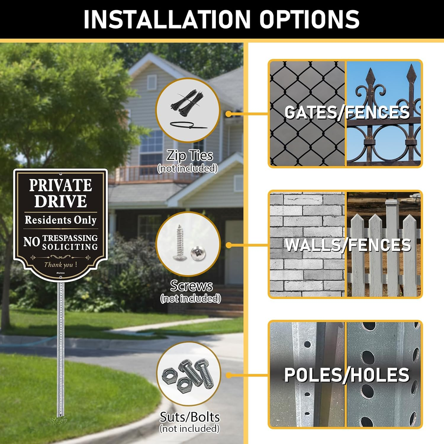 Private Drive No Trespassing Sign, Residents Only Sign, No Soliciting Aluminum Warning Signs, UV Protected and Weatherproof, Easy to Mount, Outdoor Use image number 3