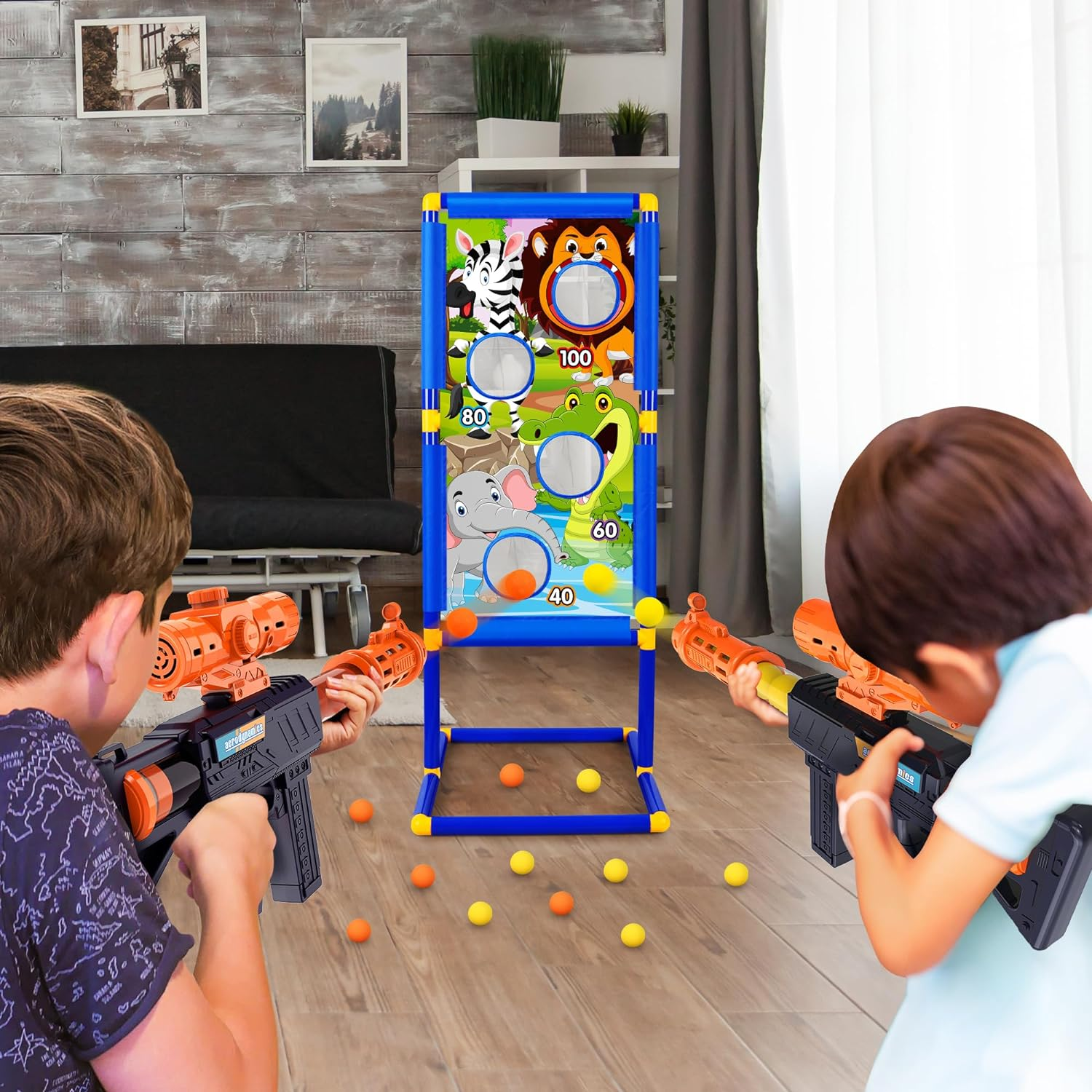Shooting Game Toy for 5 6 7 8 9 10+ Years Old Boys Girls, 2Pk Foam Popper Air Guns with Animal Shooting Target and 24 Foam Balls Bullet,Indoor Outdoor Activity Games, Birthday Gifts for Kids,Teens
