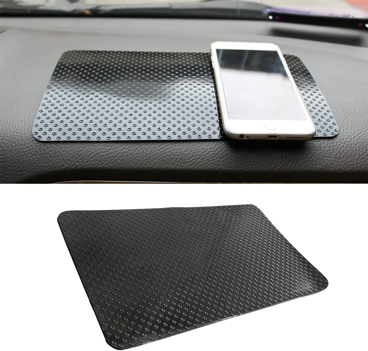 Car Dashboard Anti-Slip Rubber Pad, 10.6"X 5.9" Universal Non-Slip Car Magic Dashboard Sticky Adhesive Mat for Phones Sunglasses Keys Electronic Devices and More Use (Black/Dots)