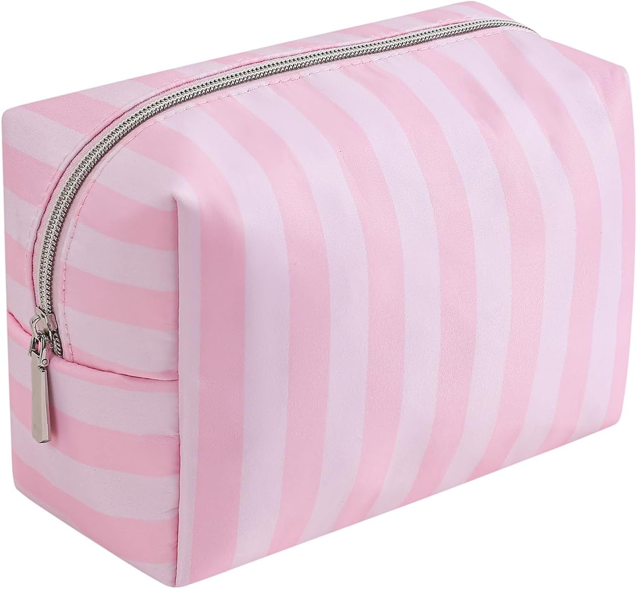 RSRSLEII Large Waterproof Double Layer Travel Makeup Bag, Aesthetic Nylon Striped Cosmetic Case，Coquette Traveling Toiletry Bag with Handle，Ideal for Women and Girls, 01Top Open, Striped and Colorful