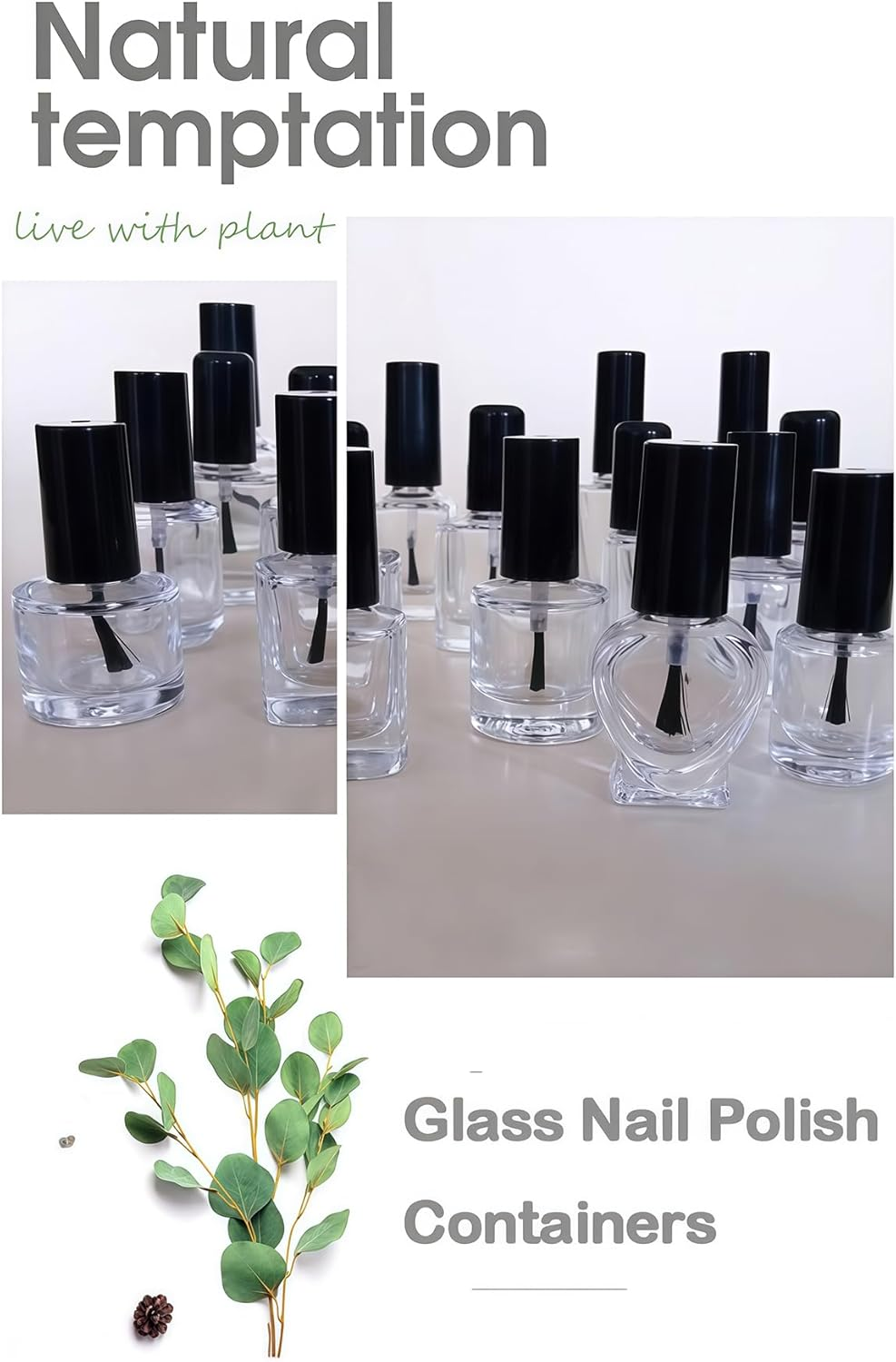 10PCS 15ML/0.5OZ Empty round Clear Nail Polish Glass Bottles with Brush Black Cap Small Nail Vials Travel Trial Packing Container Liquid Blush Storage Holder Dispenser for Nail Art image number 1