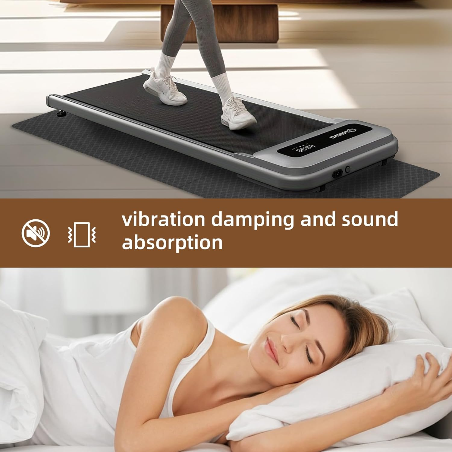 8Mm Thickness Exercise Equipment Mat, Foldable Noise-Cancelling Treadmill Bike Rower Floor Mat, 183 X 80Cm Step Machine Yoga Mat for Indoor image number 2