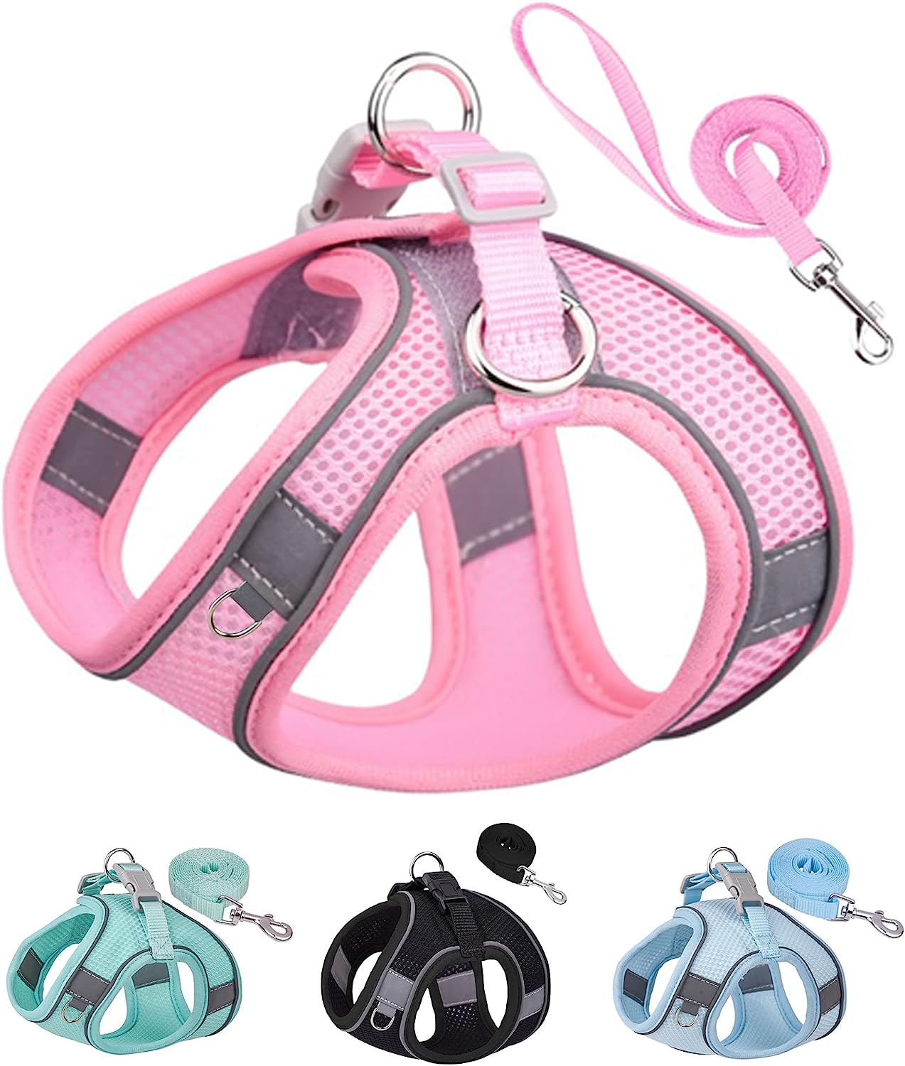 SOLMOONY Dog Harness for Small Medium Dogs No Pull, Puppy Harness and Leash Set, Step-In, Mesh, Reflective, Pink, S image number 4