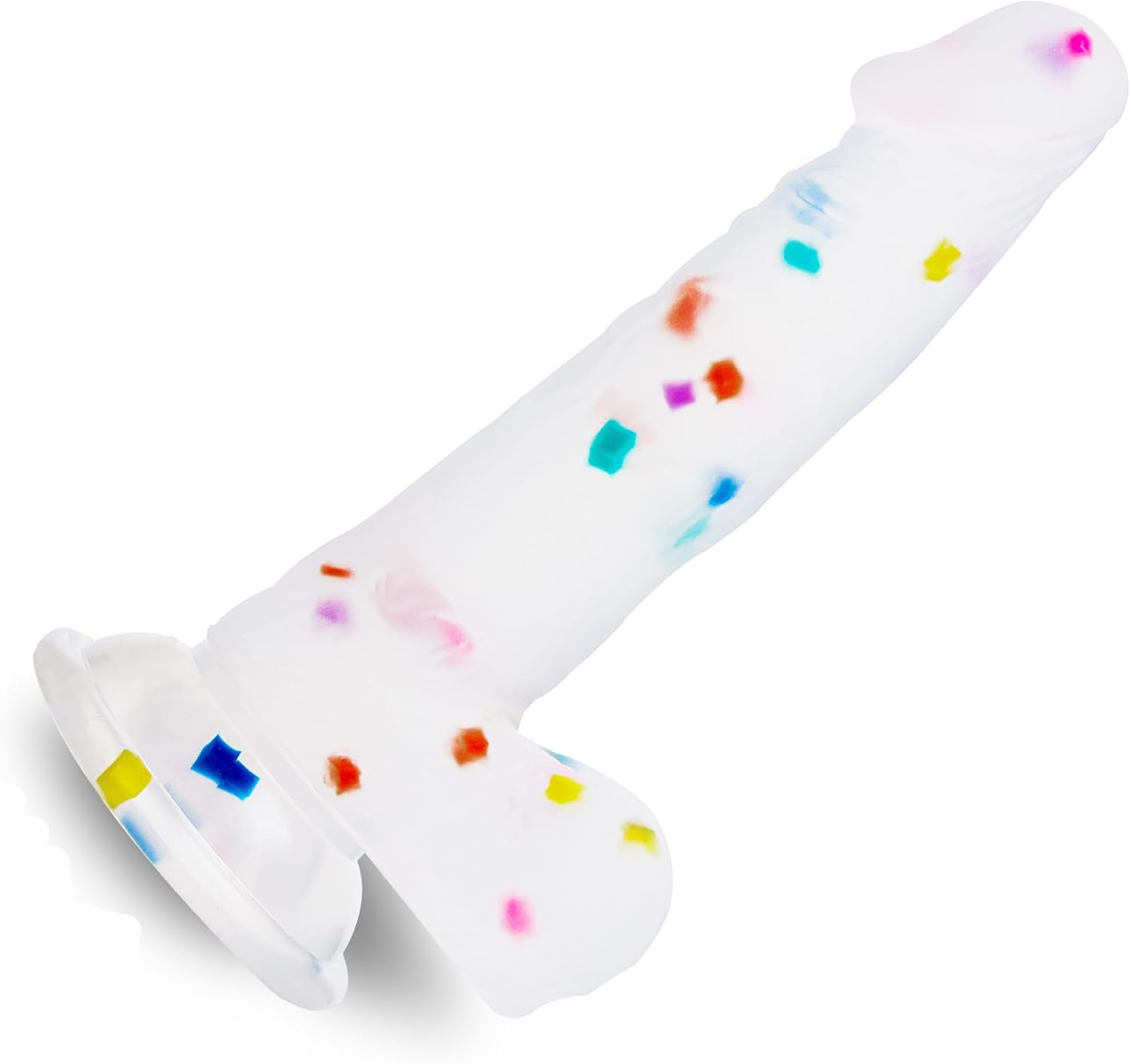 7.7 Inch Confetti Clear Silicone Dildo with Flared Suction Cup Base for Hands-Free Play, Flexible Dildo with Curved Shaft and Balls for Vaginal G-Spot and Prostate&hellip; image number 4