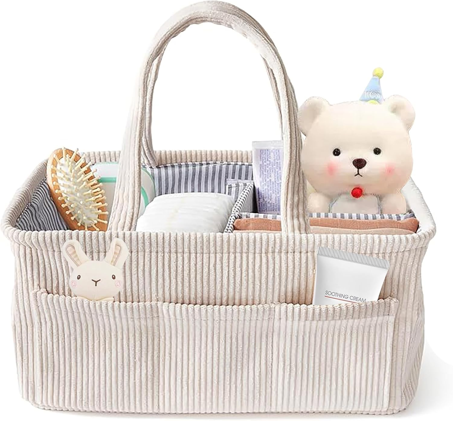 ZOTIKA Baby Nappy Caddy Diaper Caddy Organizer, Baby Storage Basket for Diapers and Wipes, with Removable Inserts Nursery Storage Basket, Baby Shower Basket, 38 X25 X18 CM (Beige) image number 5
