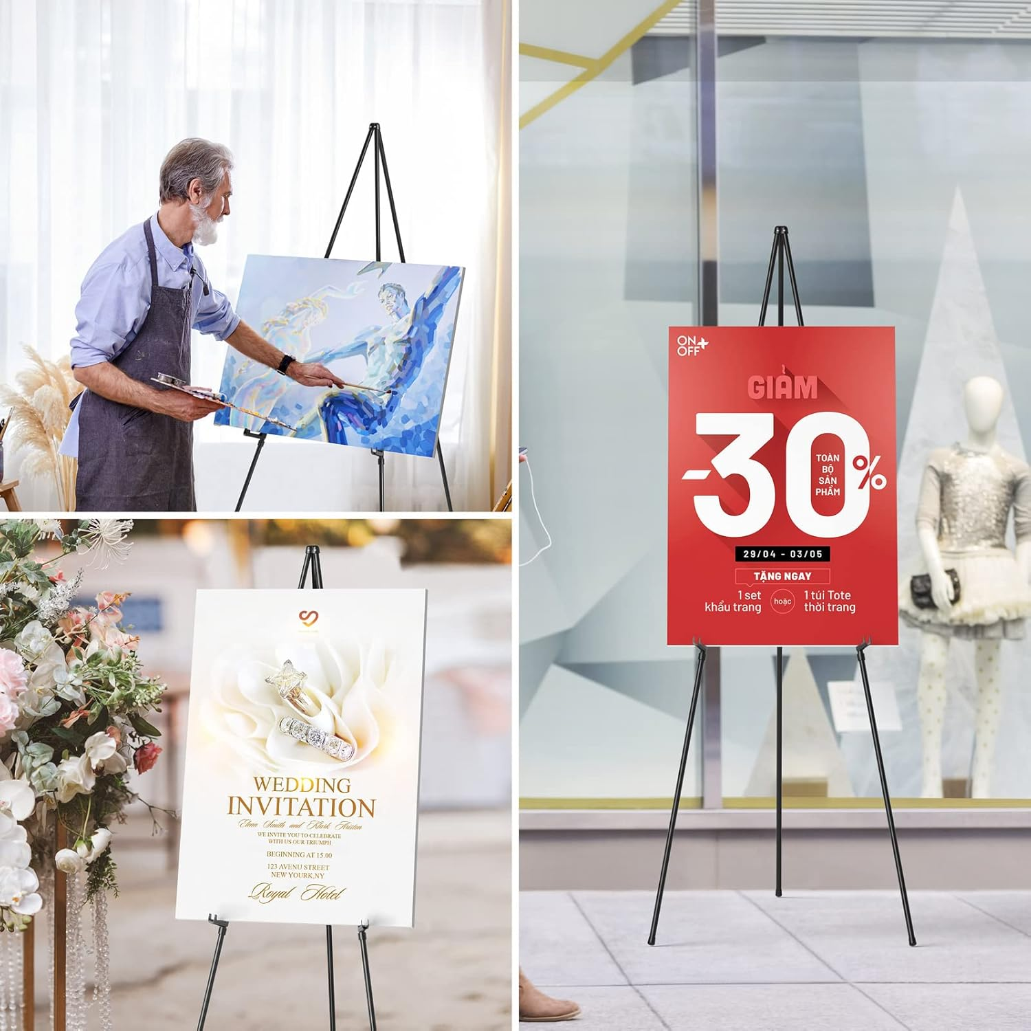 Easel Stand for Display, Aredy 63" Portable Painting Easel, Lightweight Metal Easels for Painting Canvas, Wedding Sign (2 Pack) image number 2