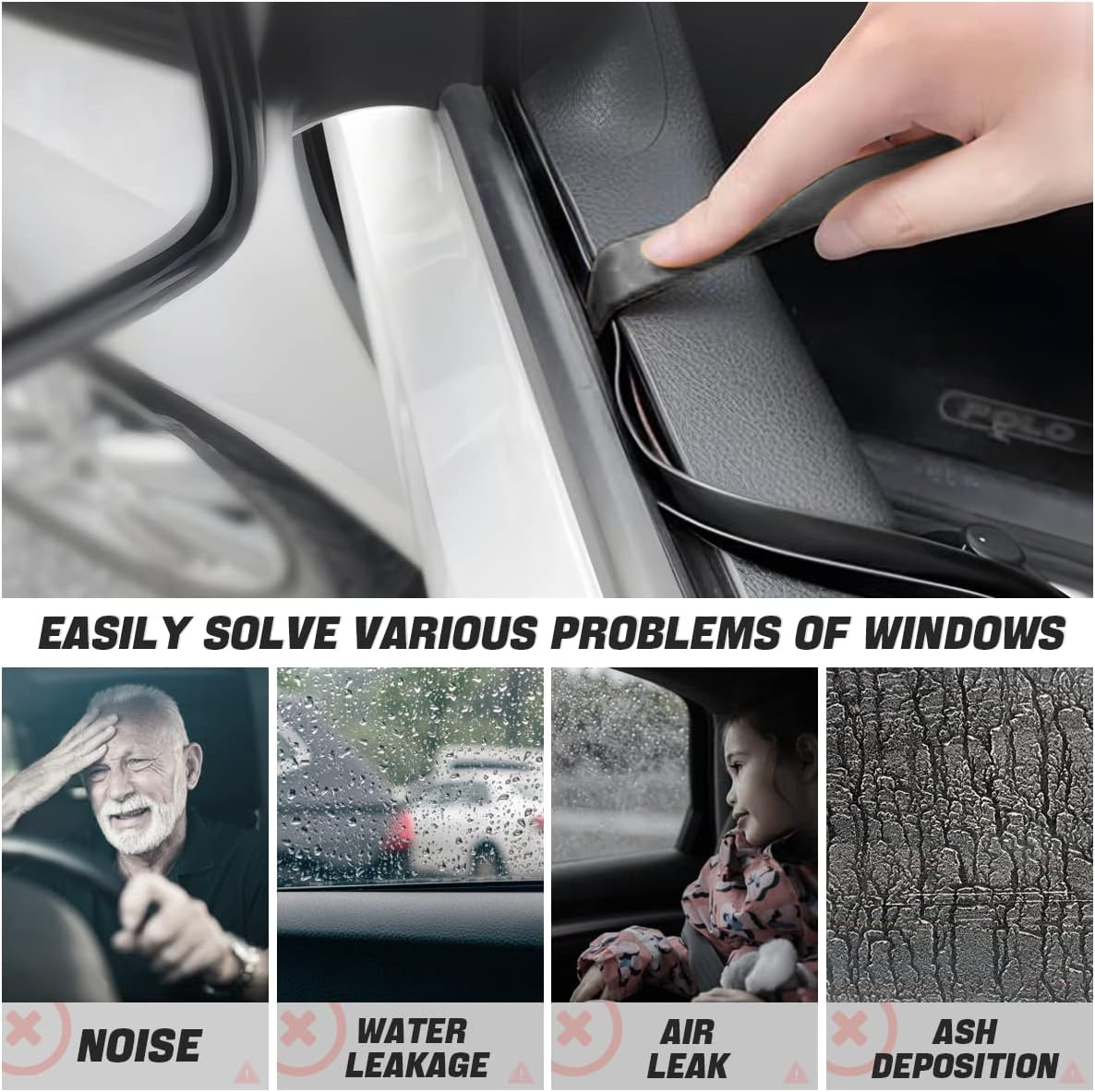 AUCELI Car Window Seal Strip, Windshield Weather Strip for Car, Automotive Waterproof Soundproof V-Shape Self Adhesive Trim Cover, Universal Vehicle Rubber Weatherstrip Draft Seal Strip