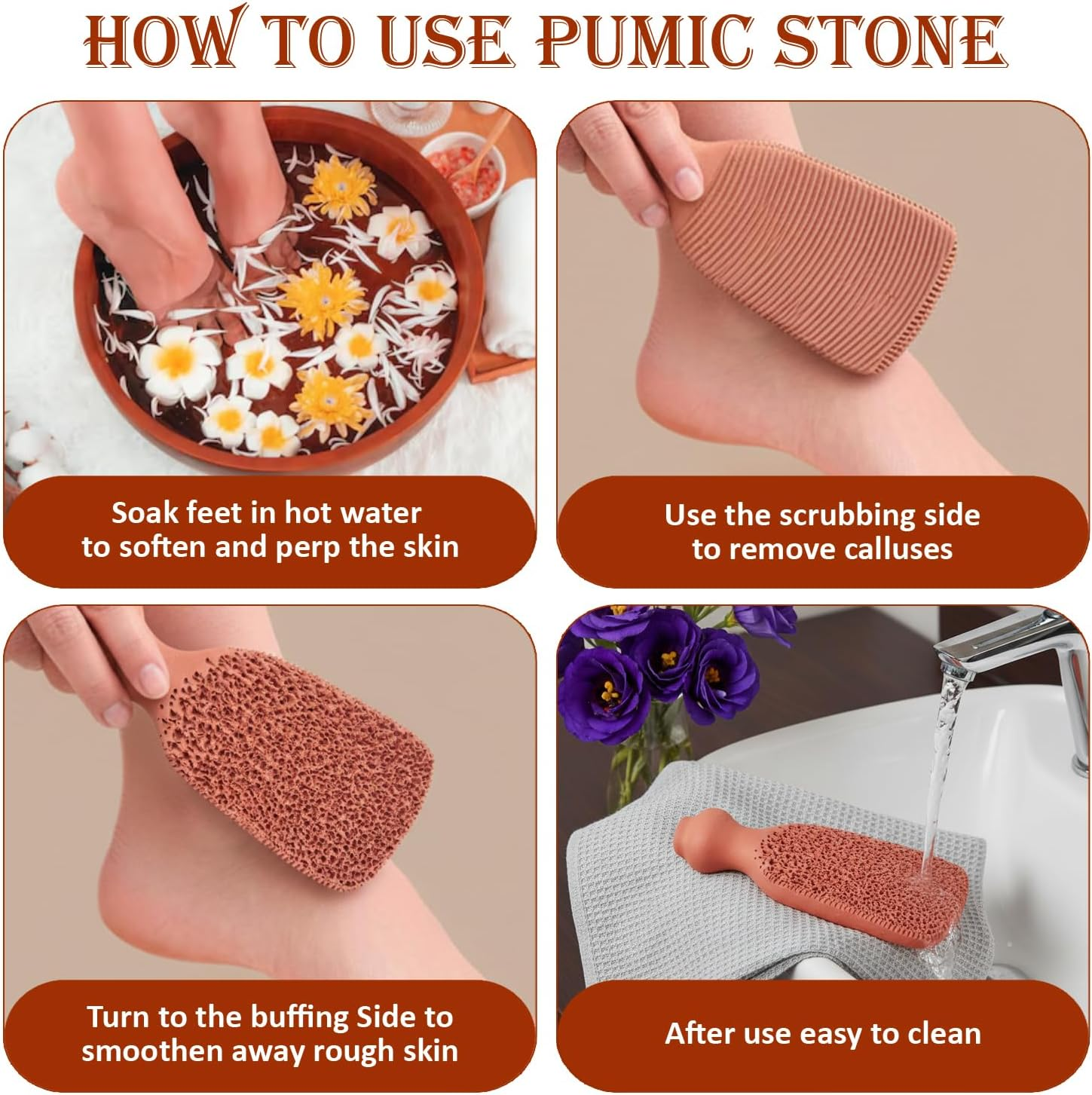 BEAUTICONE 100% Natural Terracotta Pumice Stone for Feet - Durable Callus Remover for Cracked Heels & Dead Skin - Dual Sided Foot Scrubber Pedicure Tool for Foot Care, Foot Exfoliator 5+ Years image number 2