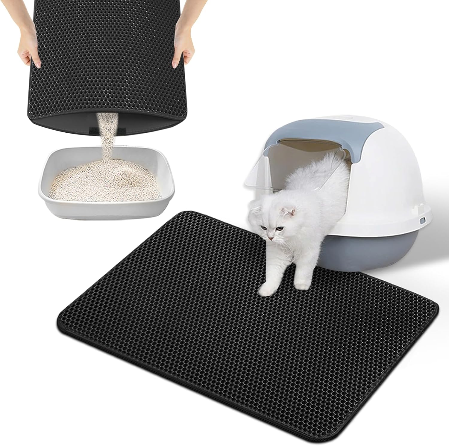 Phantasy Cat Litter Tray Mat 55 X 75 Cm, Black Cat Litter Mat, Honeycomb Design Mat, Waterproof Double Layer Design, Honeycomb Mat, Cat Litter Tray Mat