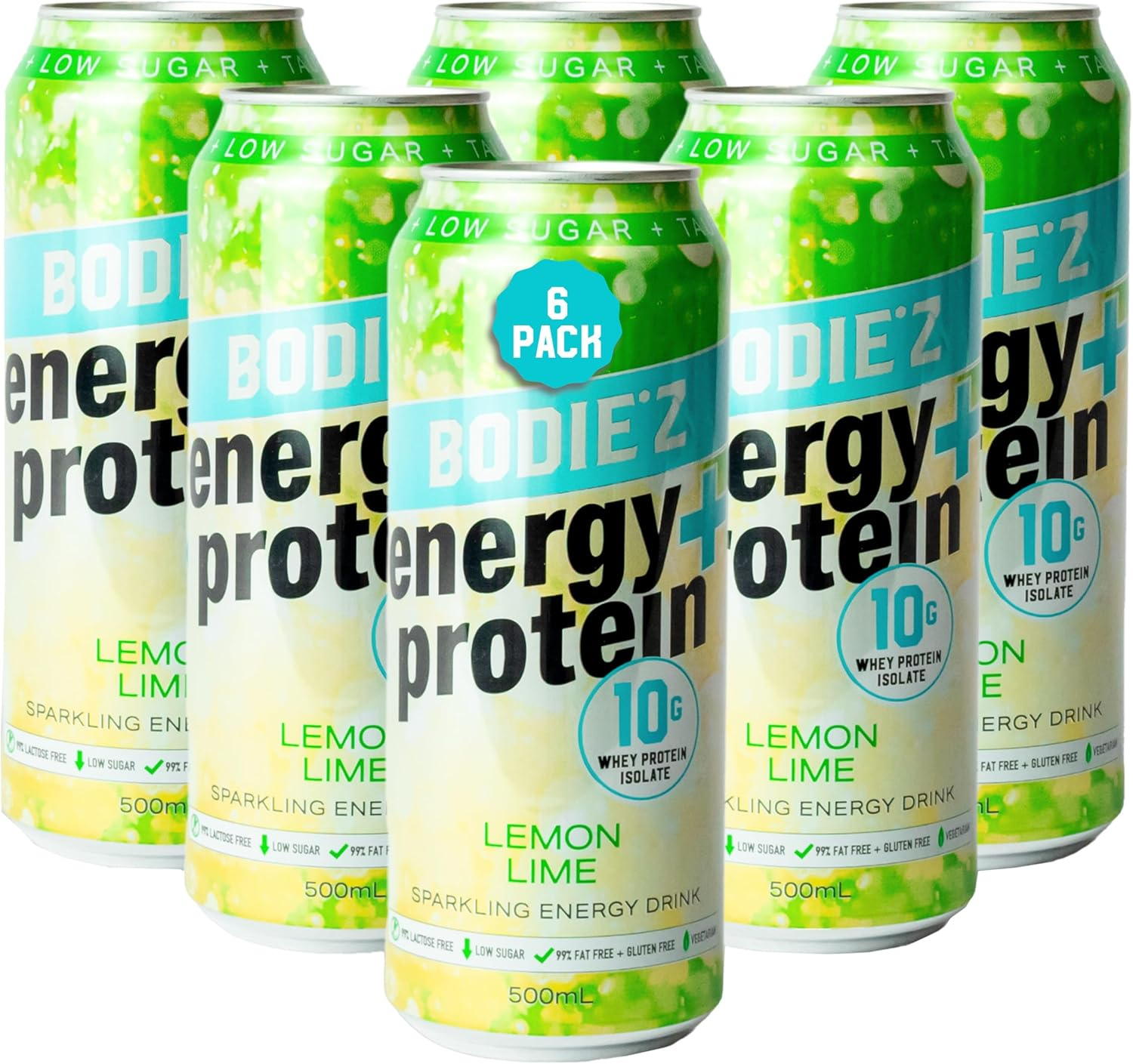BODIE&rsquo;Z Whey Protein Energy Drink - 10G Protein Powder Water with 200Mg Taurine and 160Mg Caffeine for Focus and Performance, Low Sugar Clear Protein Water, 500Ml Lemon Lime 6 Pack image number 2