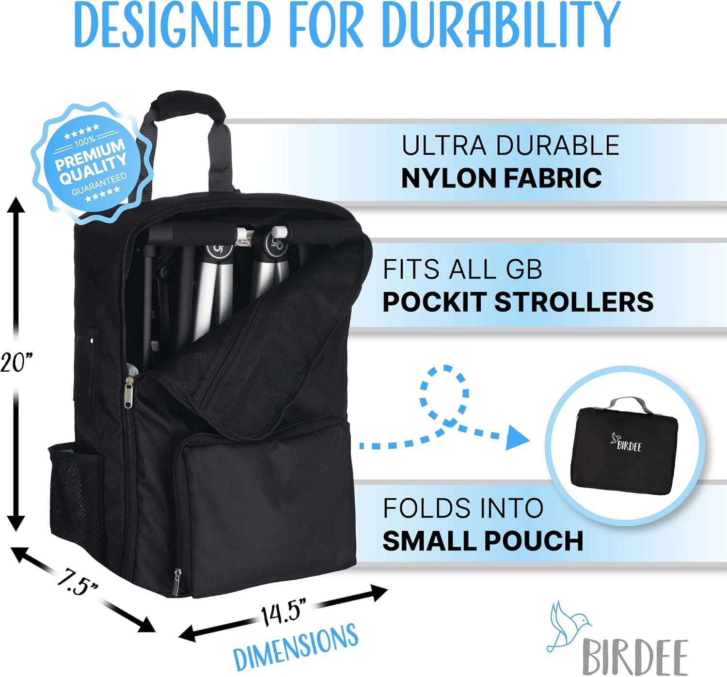Birdee Foldable Stroller Travel Bag Fits All GB Pockit Strollers Durable Backpack for Airplane Travel image number 1