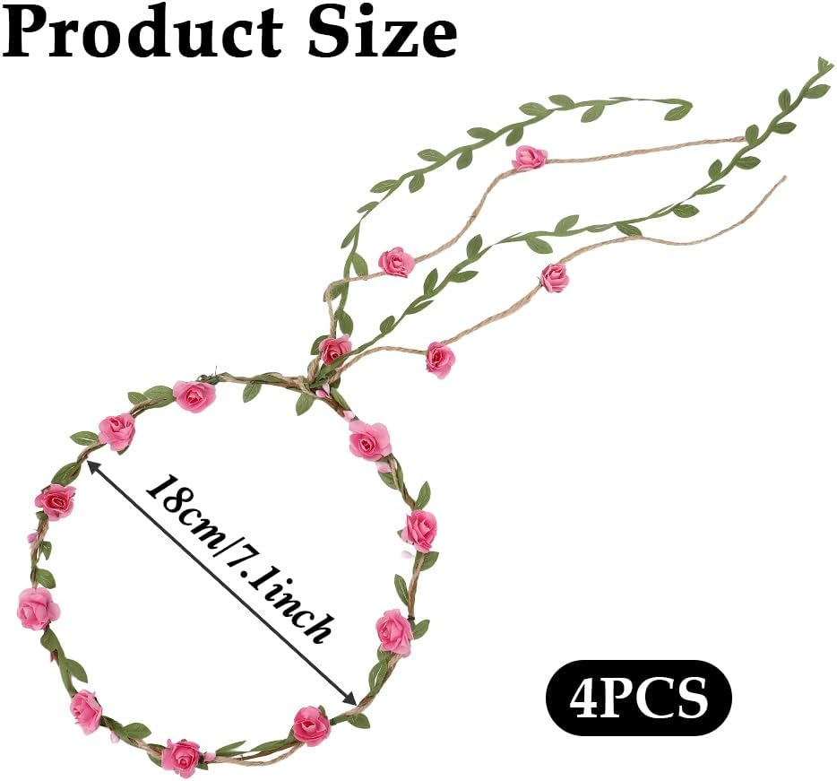 Flower Crown Headband, Festival Flower Headband, Floral Hair Wreath, Artificial Flowers, Female, Set of 4 image number 4