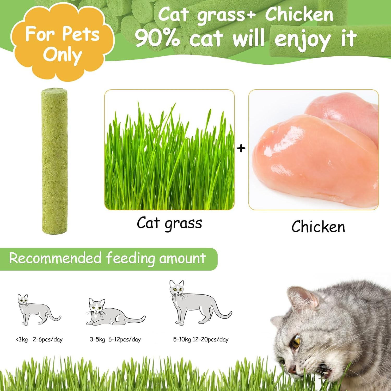 Cat Grass Stick Treats for Cat, 100G Freezed Drying Snacks for Cats, Edible Cats Chew Toys, Kitten Treats for Cleaning Teeth Remove Hair Ball image number 3