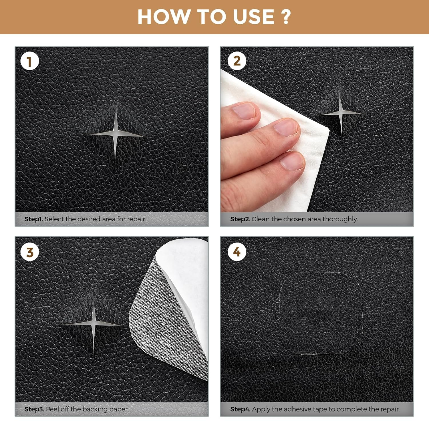 Joy Decor Self Adhesive Leather Repair Patch, 17X60 Inch Black Leather Patches for Furniture, Sofa, Couch, Car Seat, Large Repair Tape