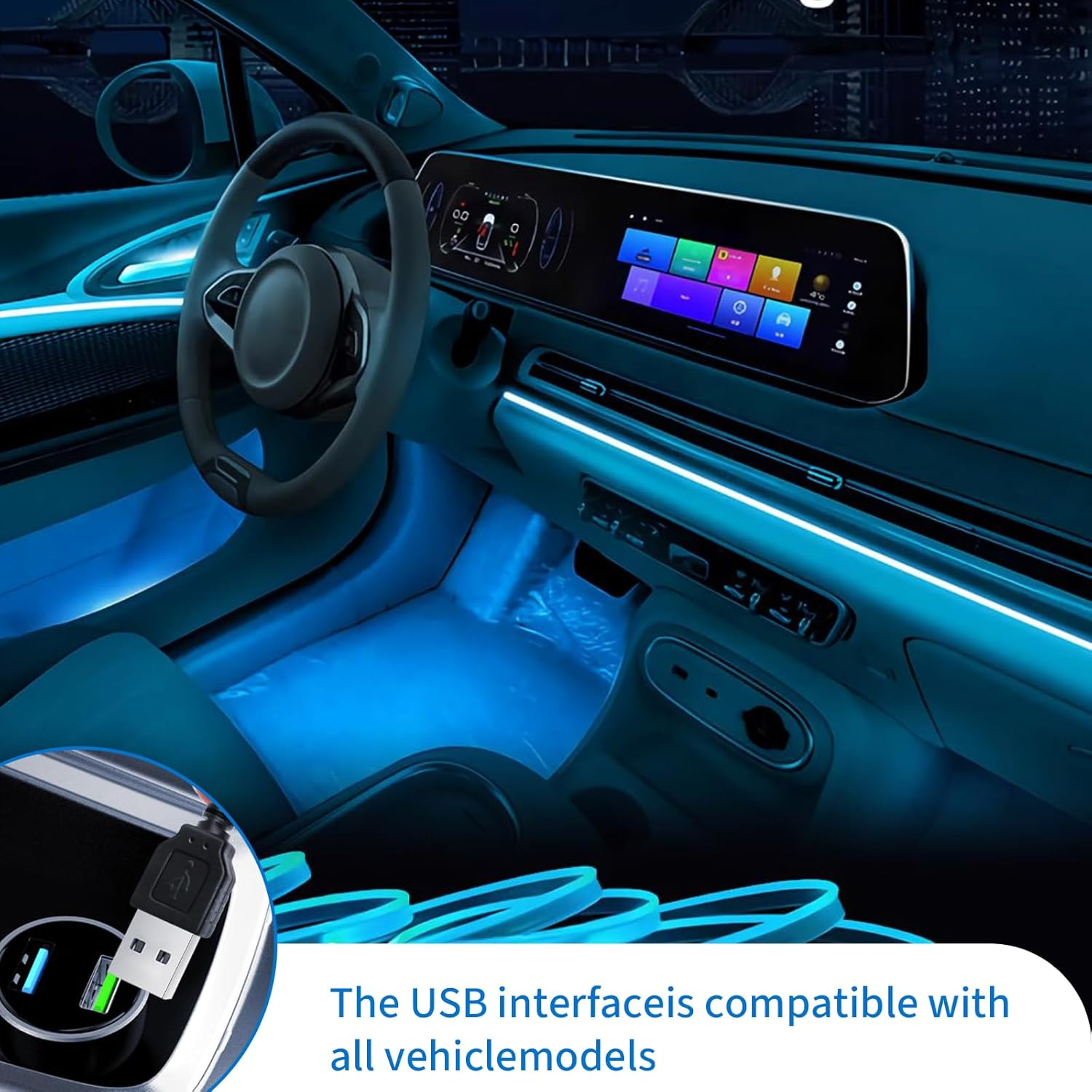 EL Wire Interior Car LED Strip Lights, 5M Usb-Powered Car Ambient LED Light Strip for Auto Indoor Gap Decorations Dashboard Accessories (Ice Blue) image number 6