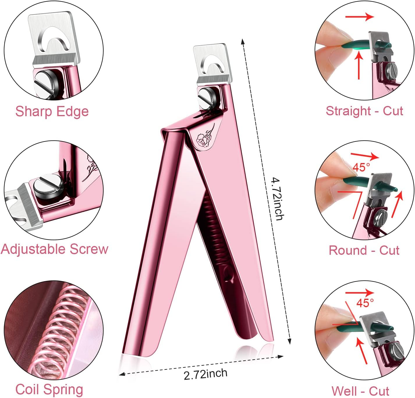 Mudder Acrylic Nail Clippers Kit False Nails Tips Cutter Professional Cuticle Trimmer Nipper Cutter Pusher Remover Stainless Steel Manicure Pedicure Art Tools Set Salon Home(Pink Rose) - Green Color image number 2