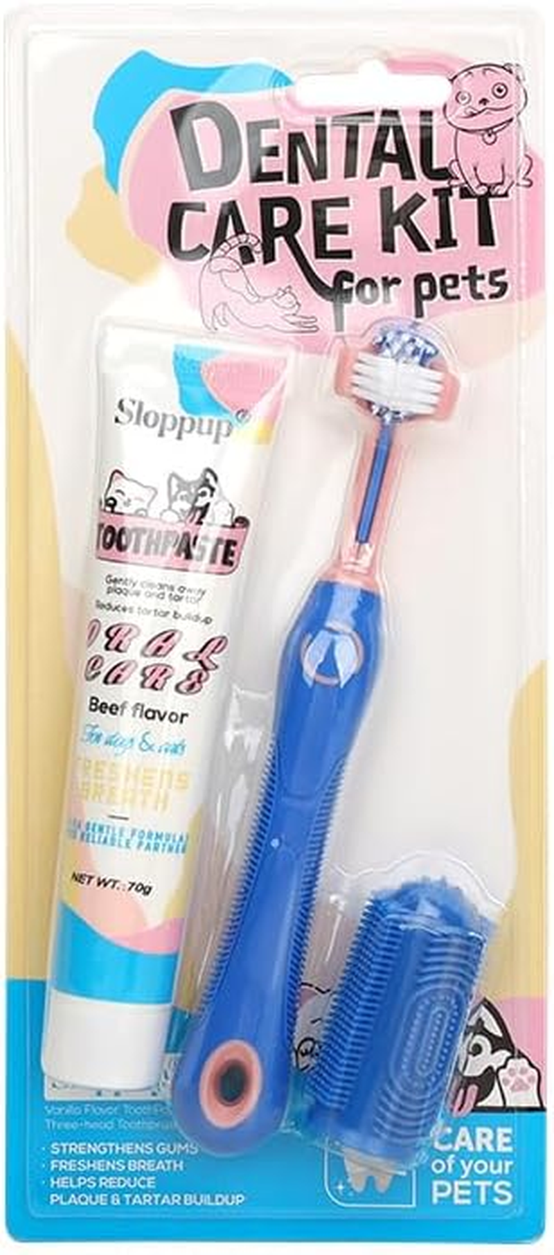 Pet Toothbrush and Toothpaste Set - Dog & Cat Dental Care Kit with Triple-Head Brush for Oral Hygiene image number 2