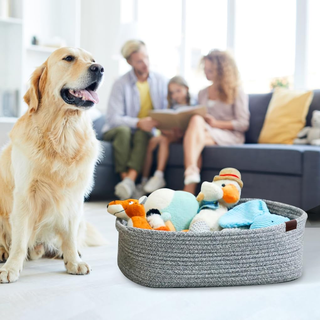 Cotton Rope Woven Basket with Handles, Baby Shower Gift Basket Empty, Toys, Cat Dog Toy, Books Organizing, Small Storage Basket for Closet Shelves, Blanket, Towel, Baby Nursery, Bathroom, Bedroom image number 1