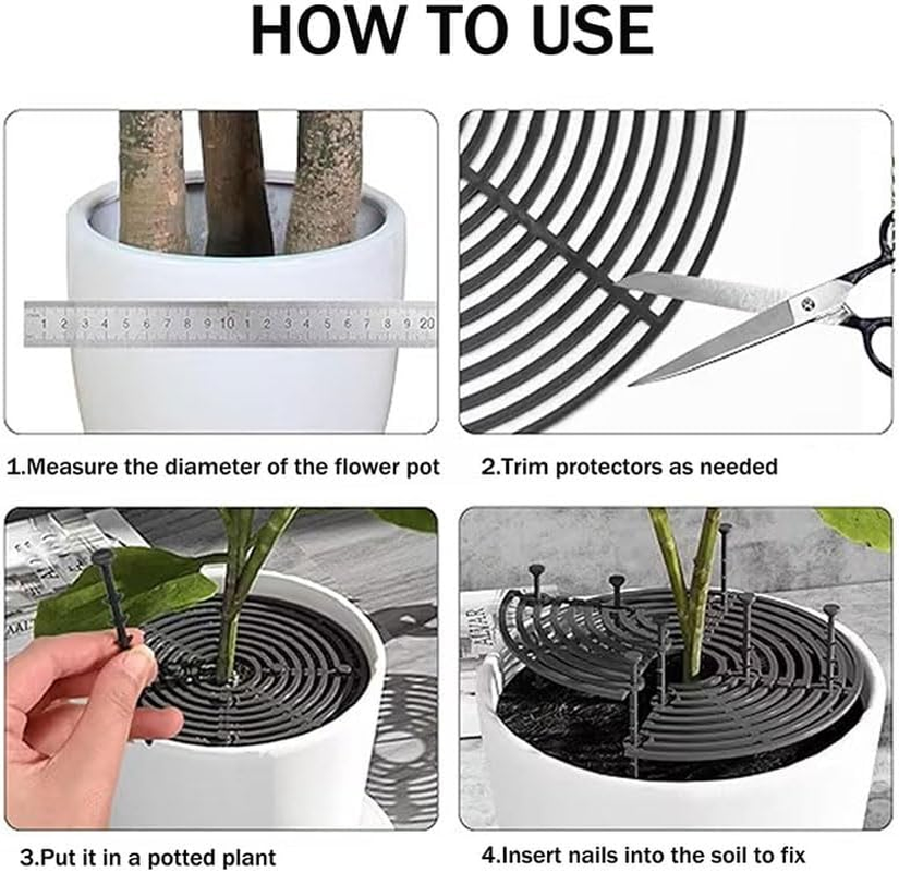 2 Pack Plastic Plant Pot Grid Cover and Protector - Flower Pot Soil Cover with 16 Stakes, Cuttable (Black, M) image number 1