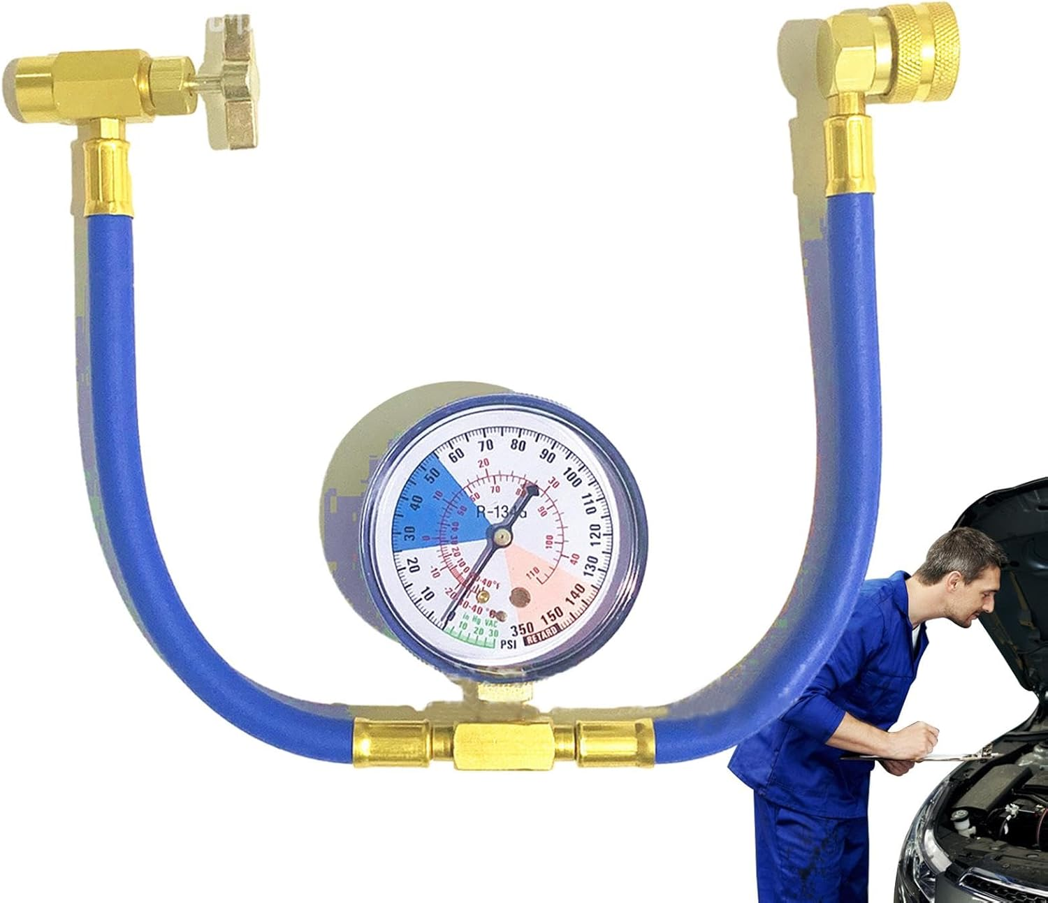 1 Pc Freon Charger for Car - Ac Manifold Gauge Set, Air Conditioner Refrigerant Tool | Recharge Hose with Pressure Gauge, Ac Refrigerant Charge Hose Kit for Car Ac Air Conditioning Refrigerant