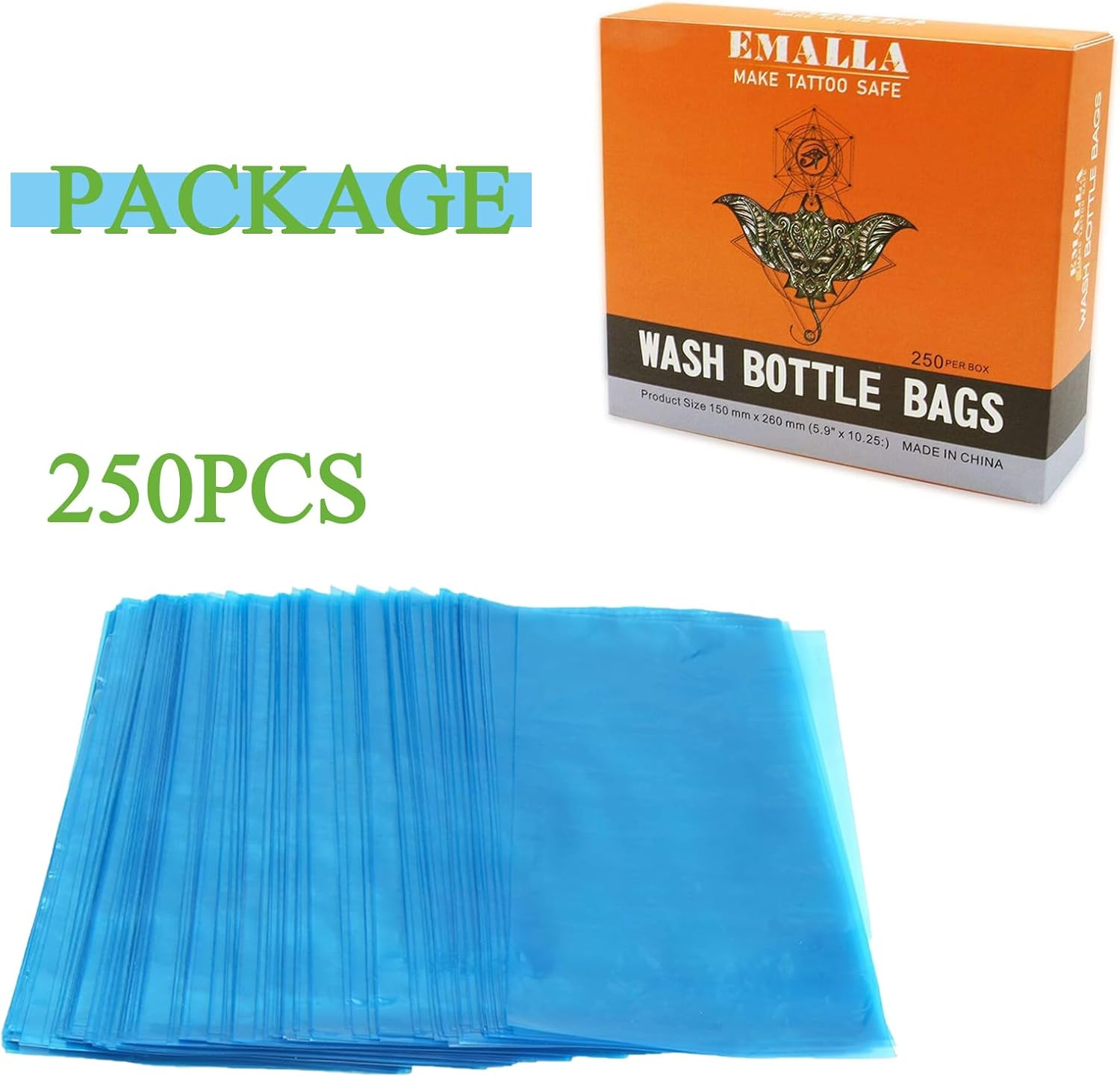 Tattoo Wash Bottle Bags - Beoncall 250Pcs Disposable Tattoo Bottle Covers Squeeze Bottle Bags Lab Wash Bottle Covers Sleeves Blue for Tattoo Bottles Tattoo Supplies Tattoo Kit&hellip; image number 4
