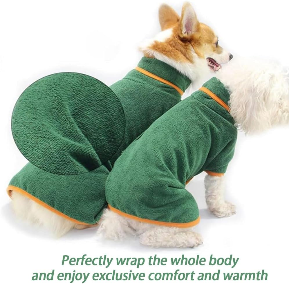 Dog Drying Coat, Microfiber Dog Towel Robe with Super Absorbent Material & Fast Drying Design, Adjustable Collar & Belly Strap for Dogs and Cats for Bath Time, Swimming & Rainy Days (Green) image number 6