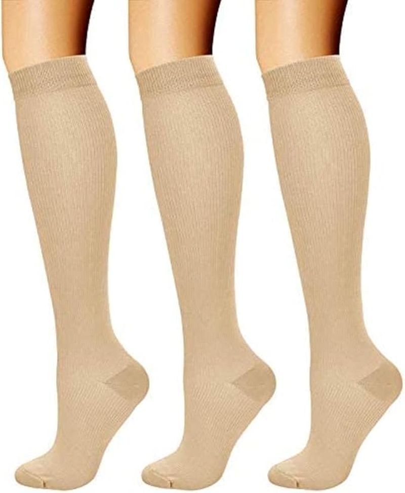 3 Pairs Compression Socks 15-20 Mmhg - Compression Stocking Best Support for Running, Swelling, Nurse, Flight, Nurses,Travel,Flying