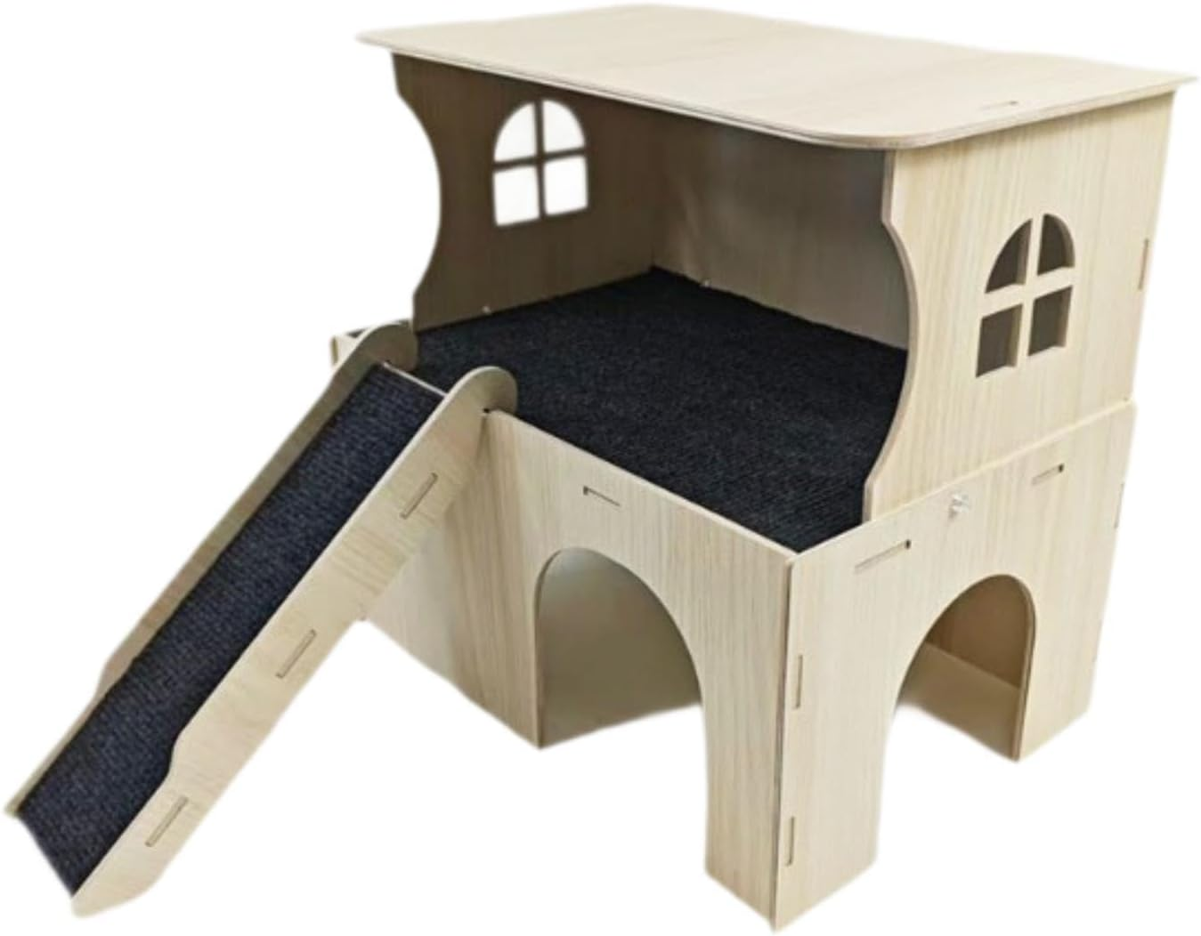 Qianly Wooden Hamster House Guinea Pig Hideout Hideaway,Hiding,With Stairs,Bed Hut Habitats Small Animal Hut for Gerbils Hamsters