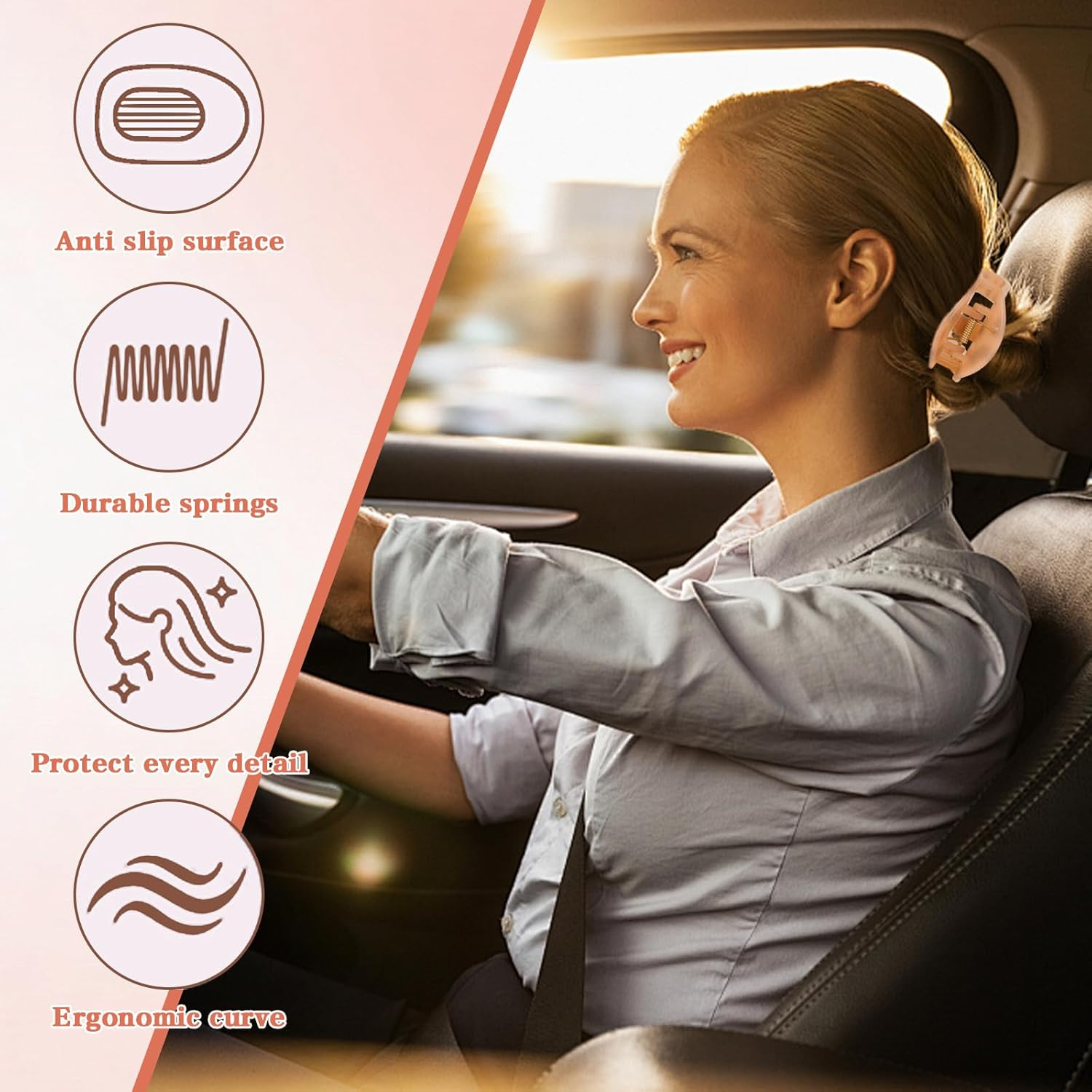 Women'S Hair Clips, Pack of 8 Hair Clips, Solid Colour, Non-Slip, Large Flat Claw Clip, Leopard Print, Flat Hairs Claw Clip, French Matt, Elegant for Everyday, Sports, Driving image number 2