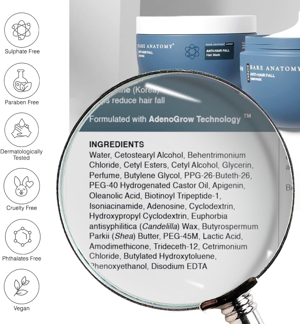 Bare Anatomy Anti-Hair Fall Mask | Provides 5X Hair Fall Control | for Hair Fall | Suitable for All Hair Types | Enriched with Adenosine and Peptides | 8.8 Floz image number 5