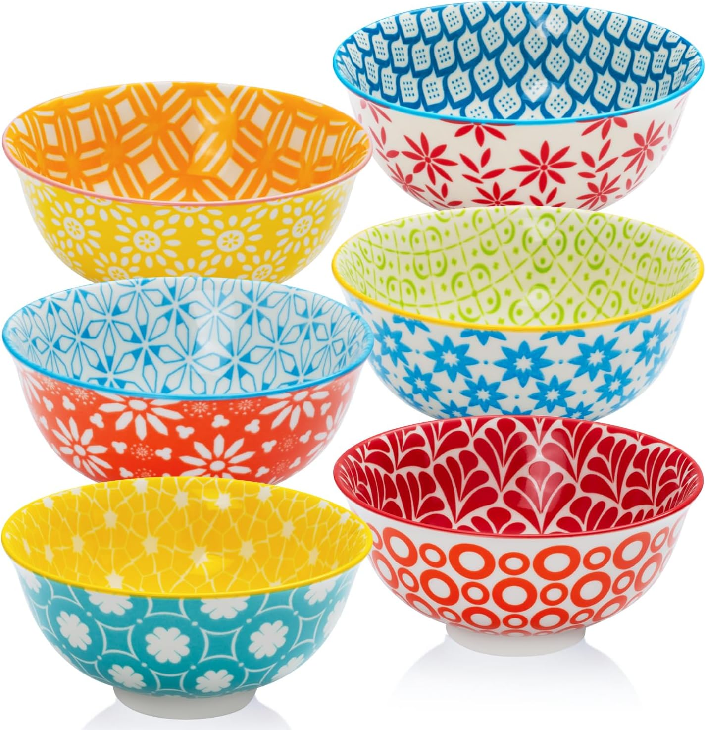 10Oz Colorful Ceramic Bowls,4.7In Small Cereal Bowl Set of 6 for Ice Cream,Dessert,Porcelain Bowl for Dipping, Sauce, Dishwasher Oven Safe