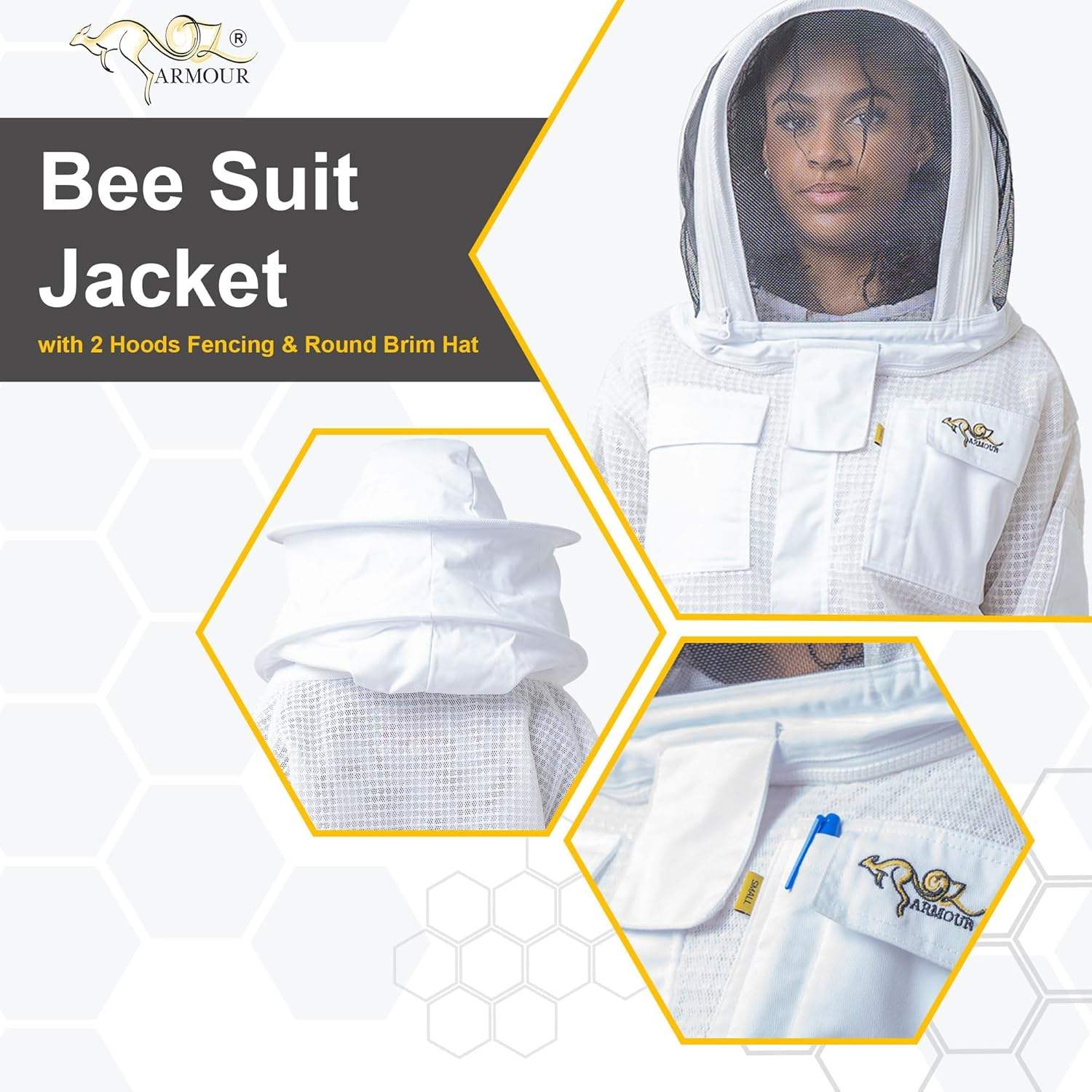 Beekeeping Jacket 3 Layer Ventilated Beekeeper Costume with 2 Hoods Fencing & round Brim Hat (Xx-Large) image number 4