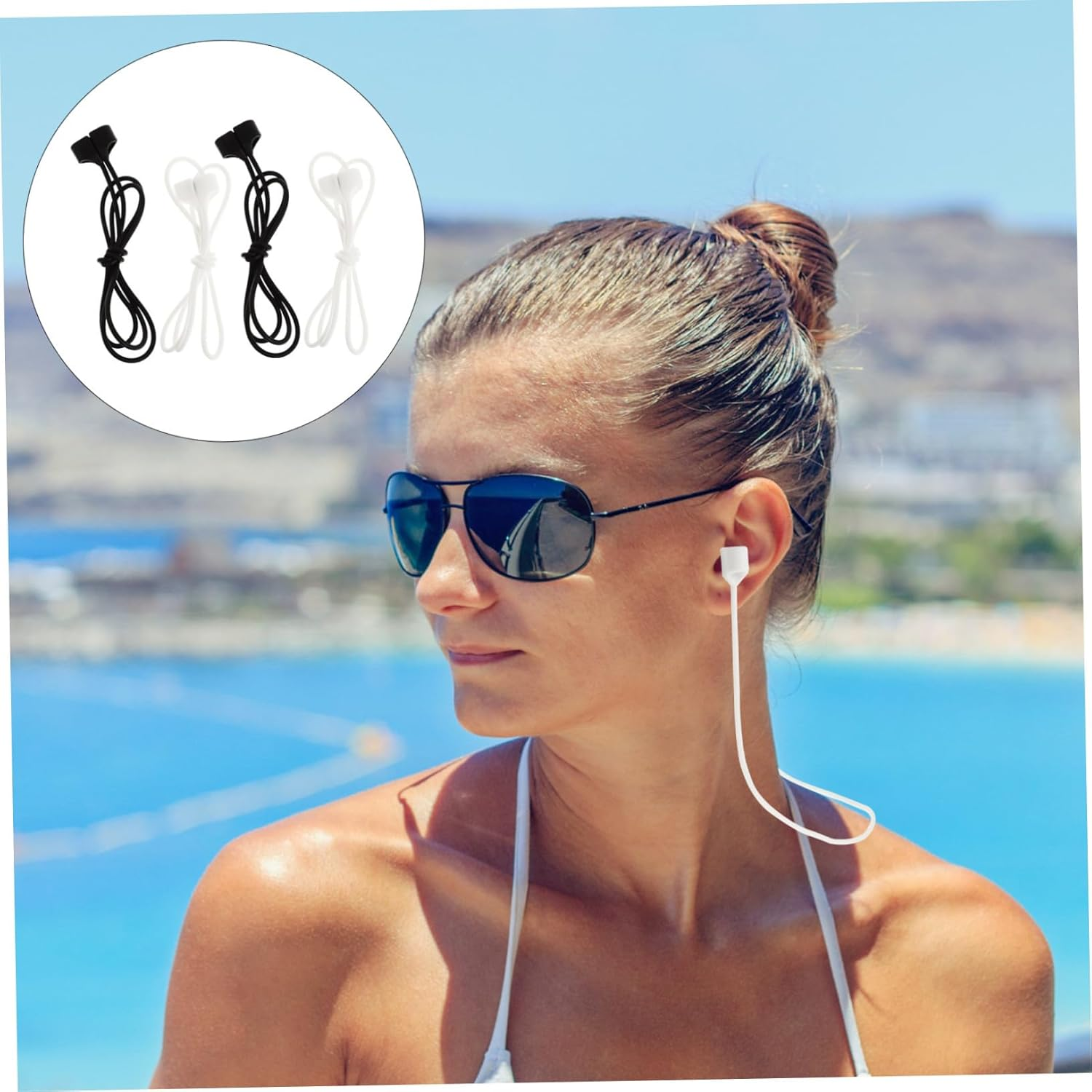 FUNNETOYU 4Pcs Magnetic Anti-Lost Earphone Rope Lanyard Set for Wireless Headphones, 70Cm Portable Hanging Clips, Open Style, Black and White Pearlescent Packaging, Suitable for Daily Use