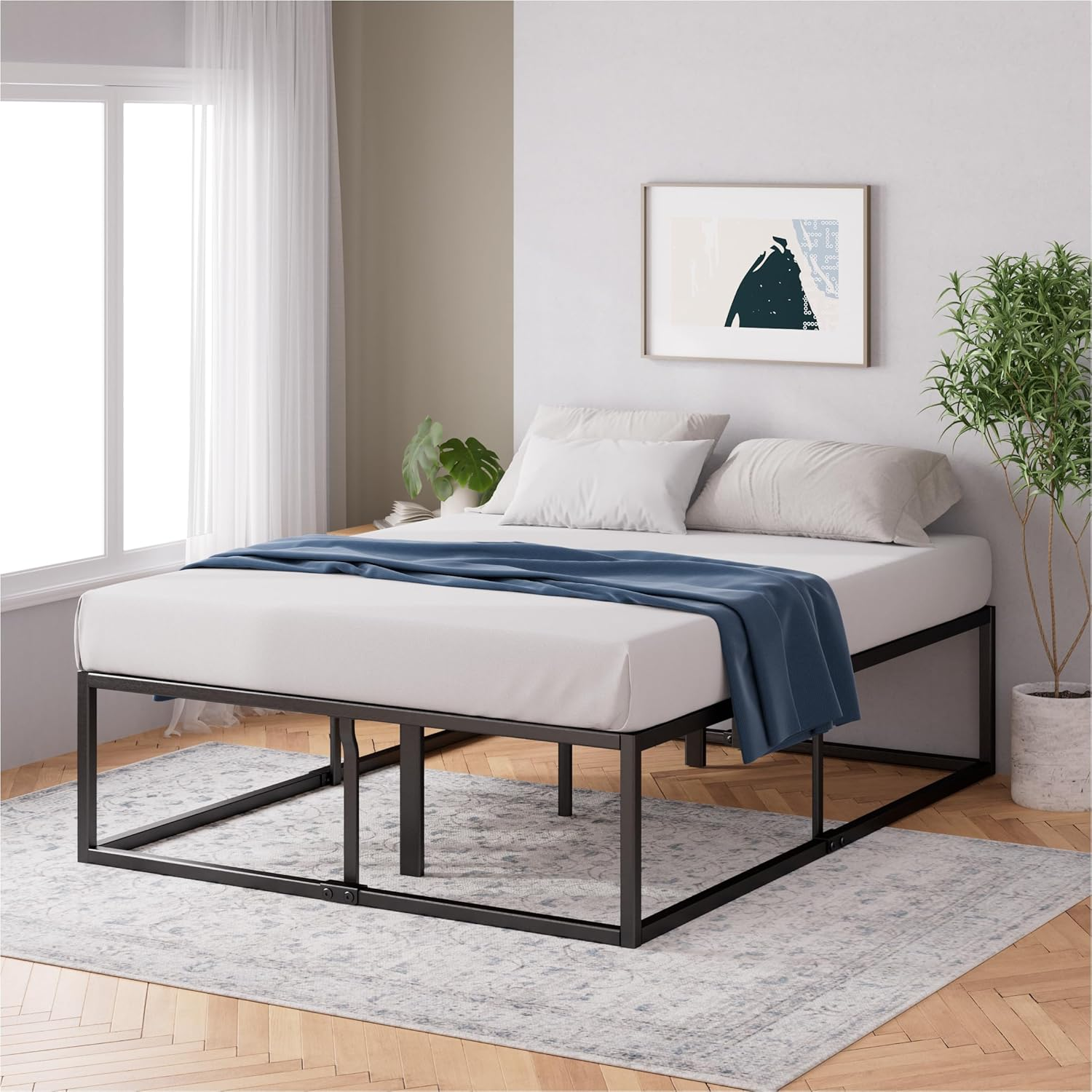 Zinus Joseph 45Cm Single Bed Frame with under Bed Storage and Mattress Base - Industrial Metal Steel, Black
