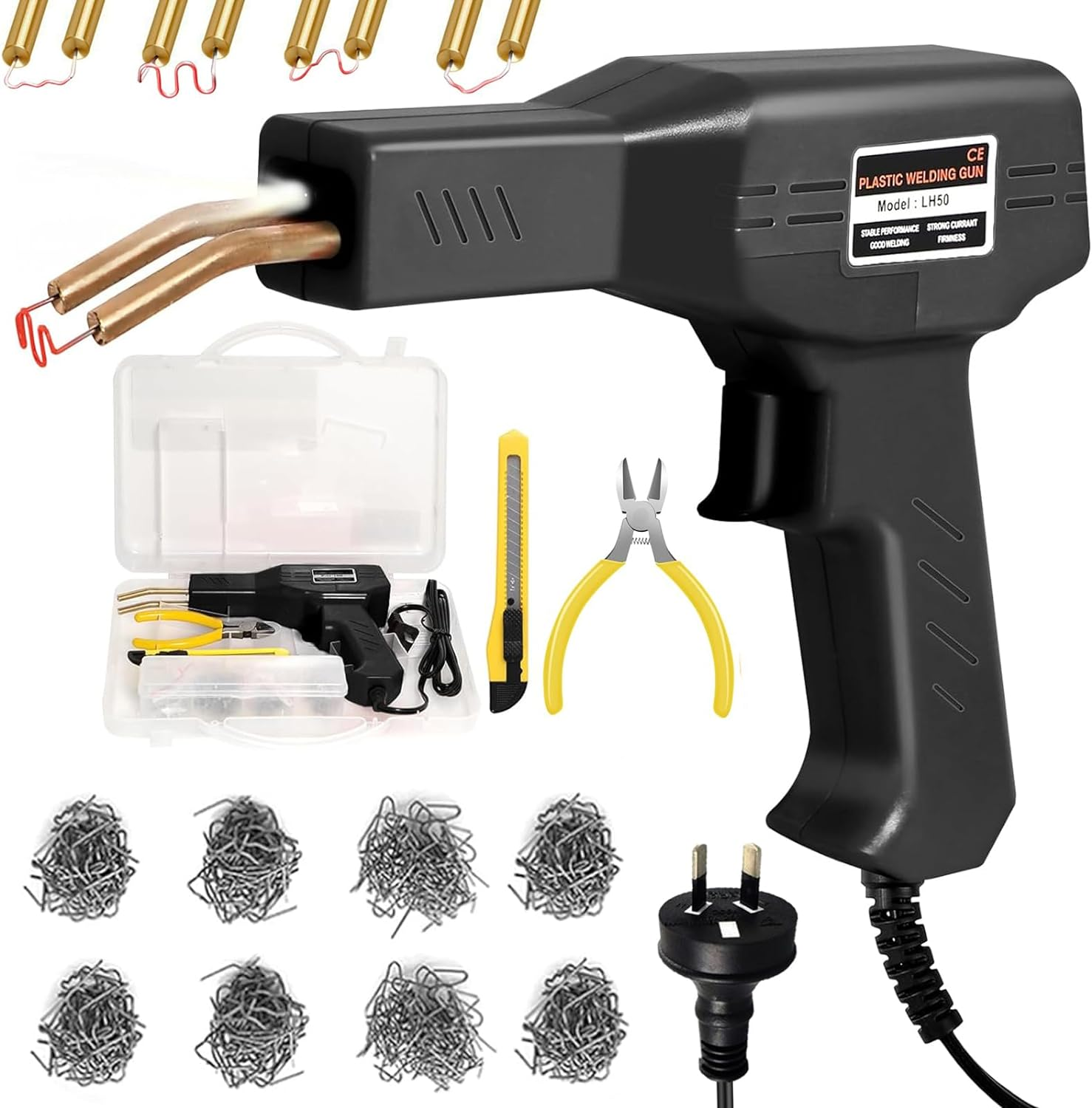 Upgraded Plastic Welder with 1000PCS Staples, Plastic Welding Kit, Hot Stapler Kit, Plastic Welder Gun Kit, Car Bumper Repair Kit, Plastic Repair Kit, Portable Toolbox (Red)