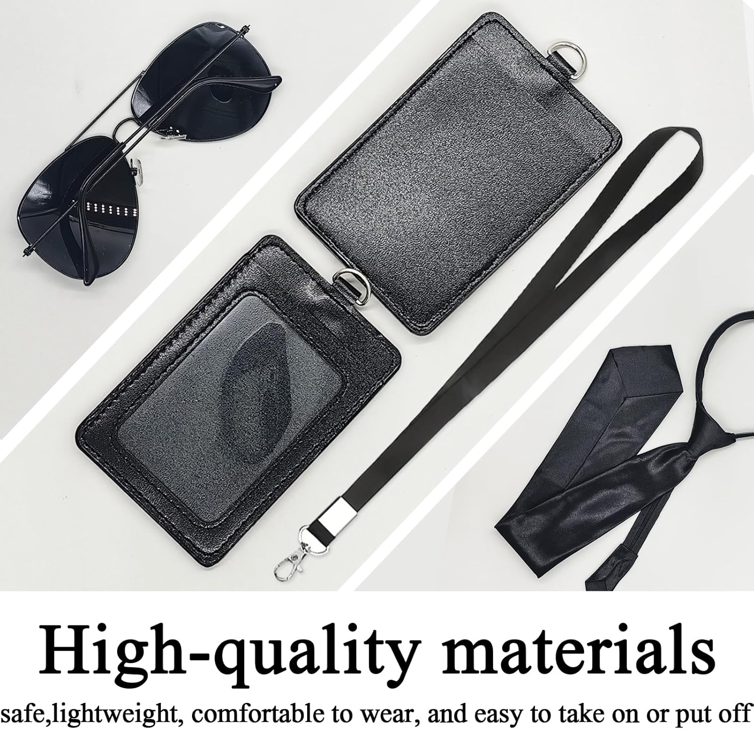 5 Pcs Agent Accessories Set, Security Guard Cosplay Kit with Sunglasses, Tie, Card Holder, Earpiece Tube for Adults, Kids Cosplay Dress up Party image number 1