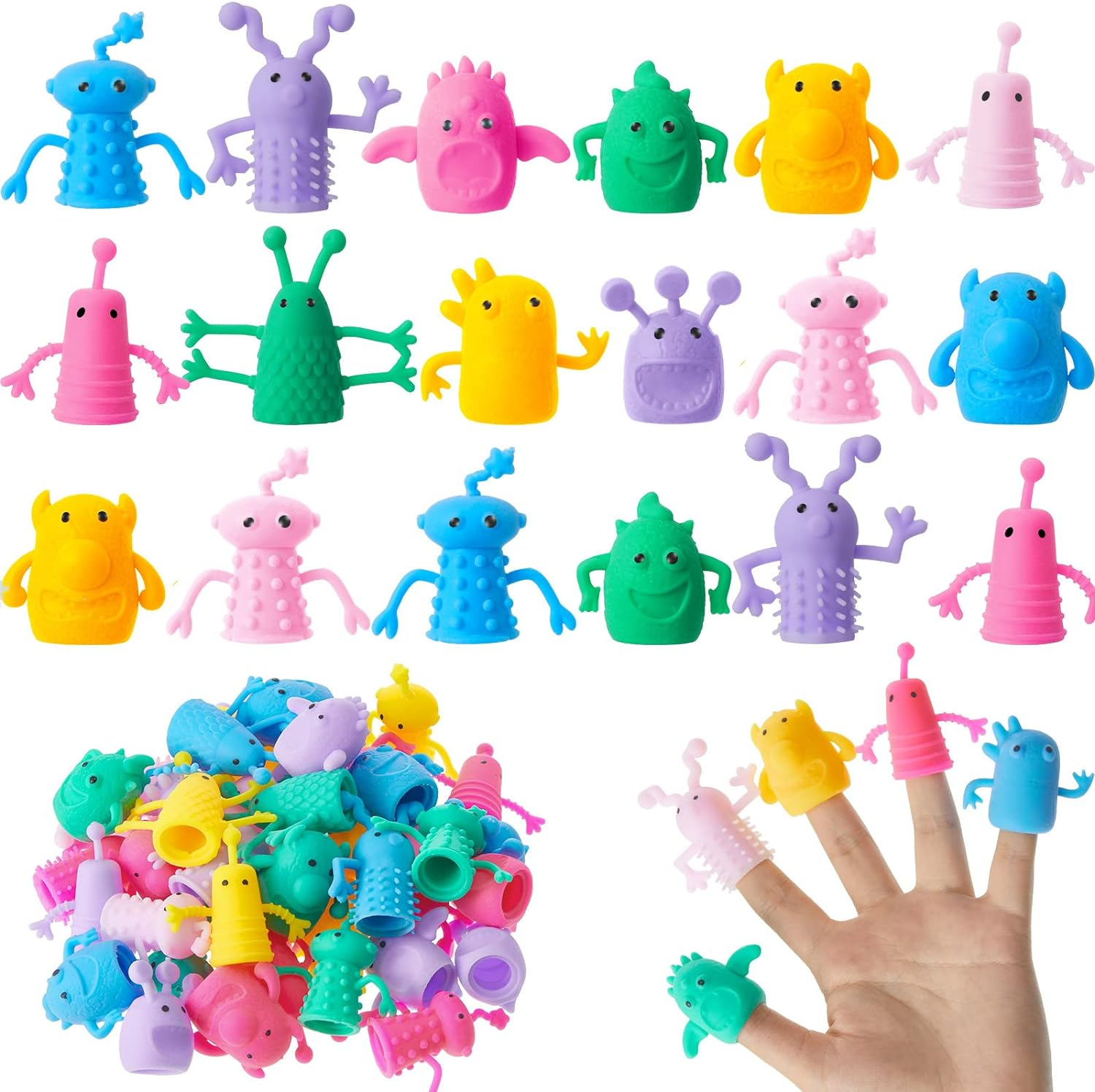 40 Pcs Cute Finger Puppets Toys Finger Toys of Monster Pattern Soft Rubber Finger Puppet Mini Stretchy Fidget Toy Finger Doll Toys Tiny Prank Set for Role Playing Birthday Party Favor, 9 Random Styles image number 5