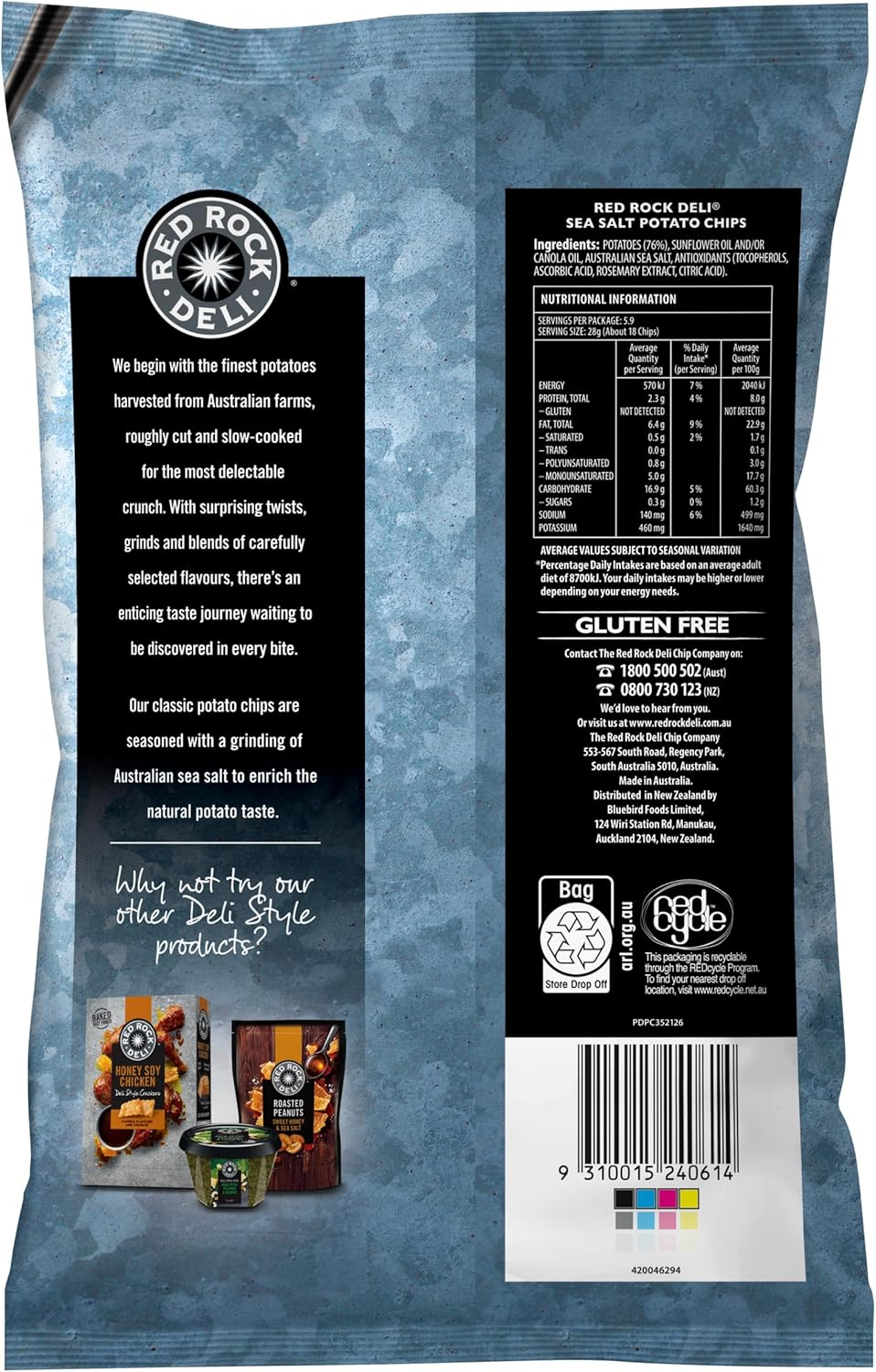 Red Rock Deli Sea Salt Potato Chips Share Pack 165G image number 1