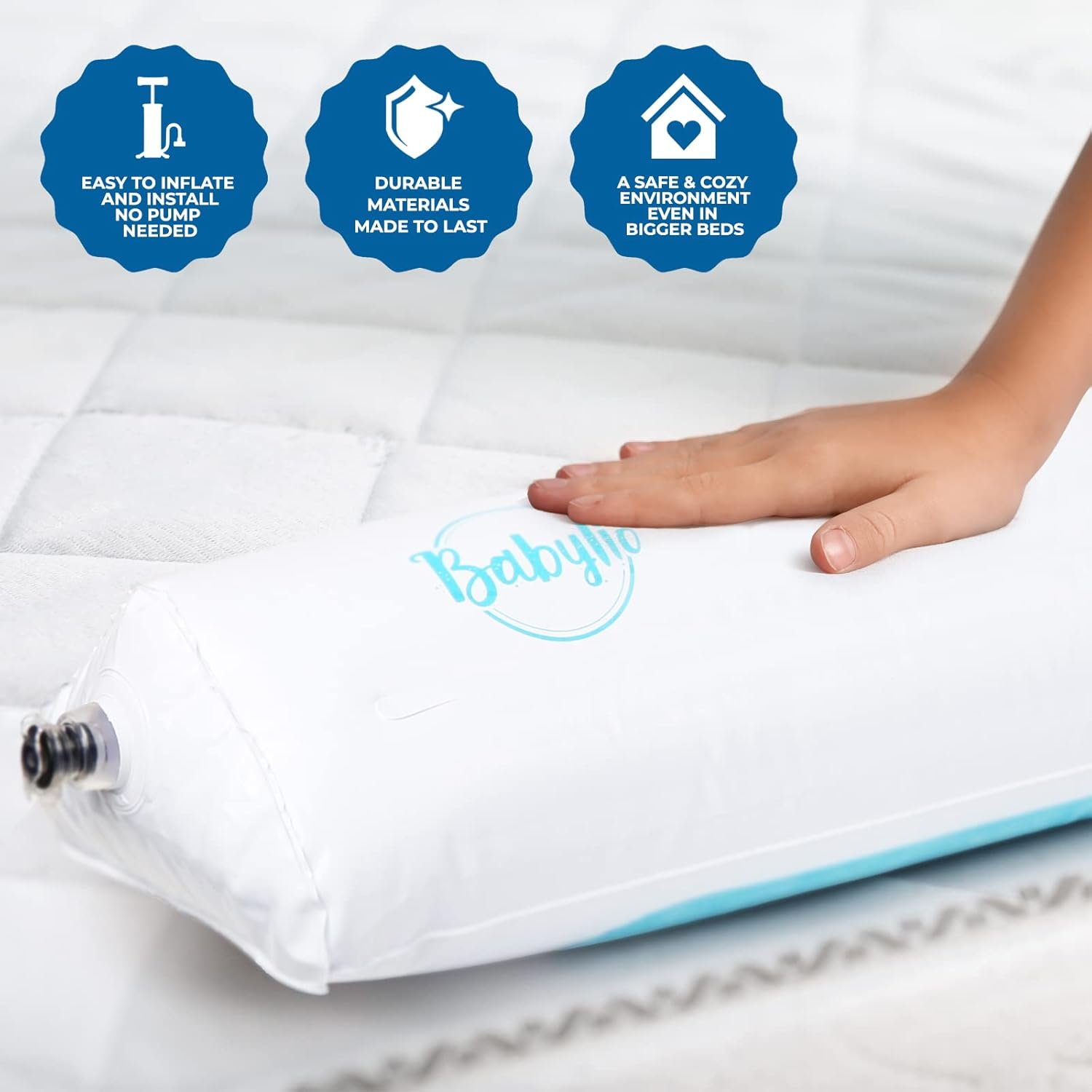 Babylio Inflatable Bed Rail [2-Pack] Travel Bed Rails for Toddlers- Lightweight & Durable Bed Guard Rails Compatible with Twin, Full, Queen & King Bed Sizes- No Pump Required- with Travel Bag image number 2