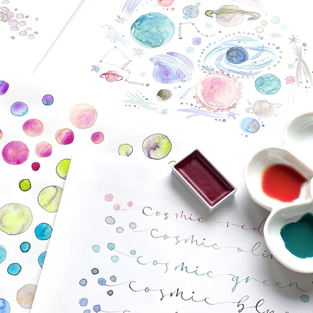 Kuretake Gansai Tambi GRANULATING Colours Ⅱ, 5 Colour Set, Watercolour Paint Set, Ideal for Calligraphy, Illustrations, Brush Lettering, Fineart and More, Made in Japan, MC20GN2/5V image number 4